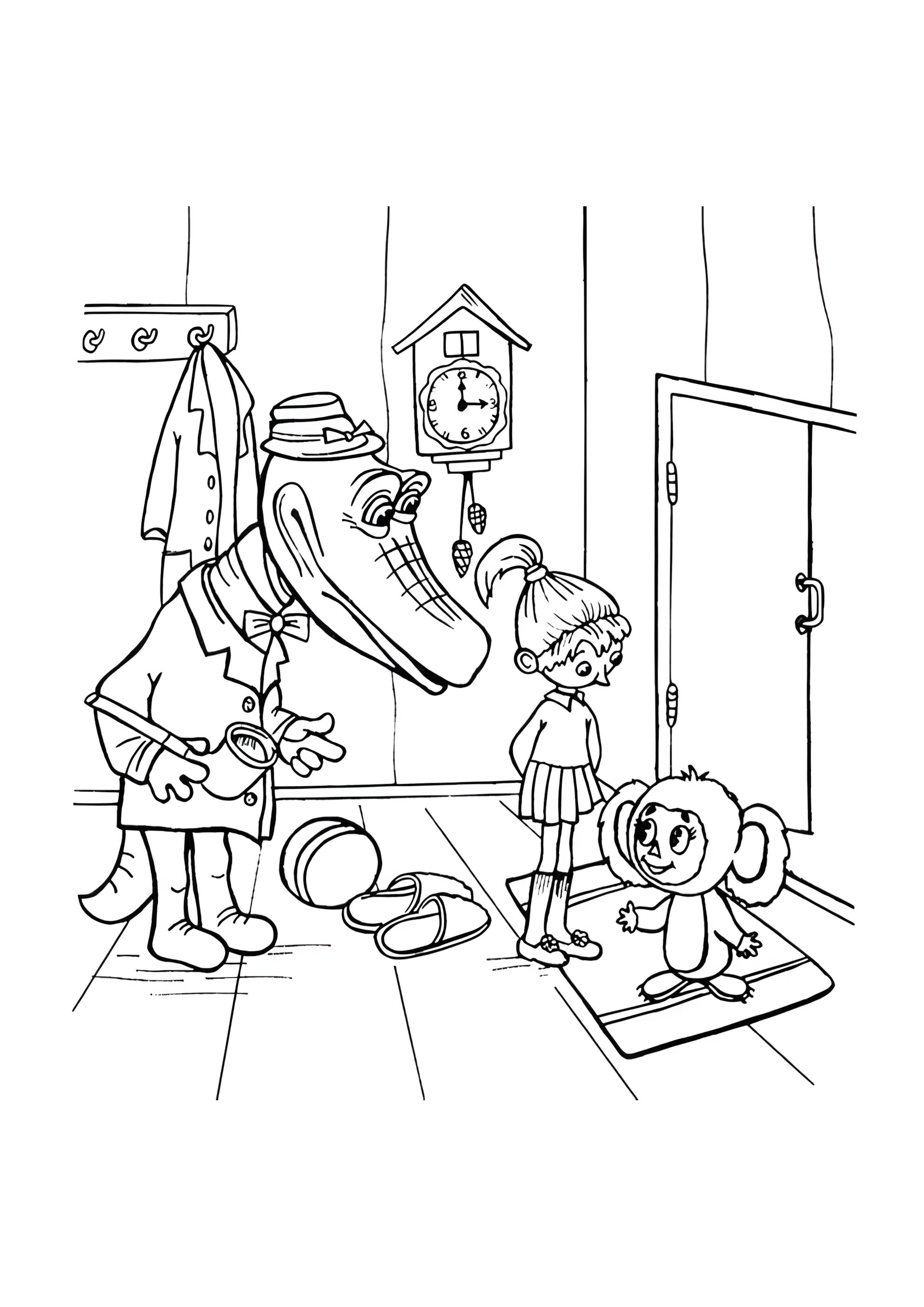 Раскраска Чебурашка с Геной Крокодилом