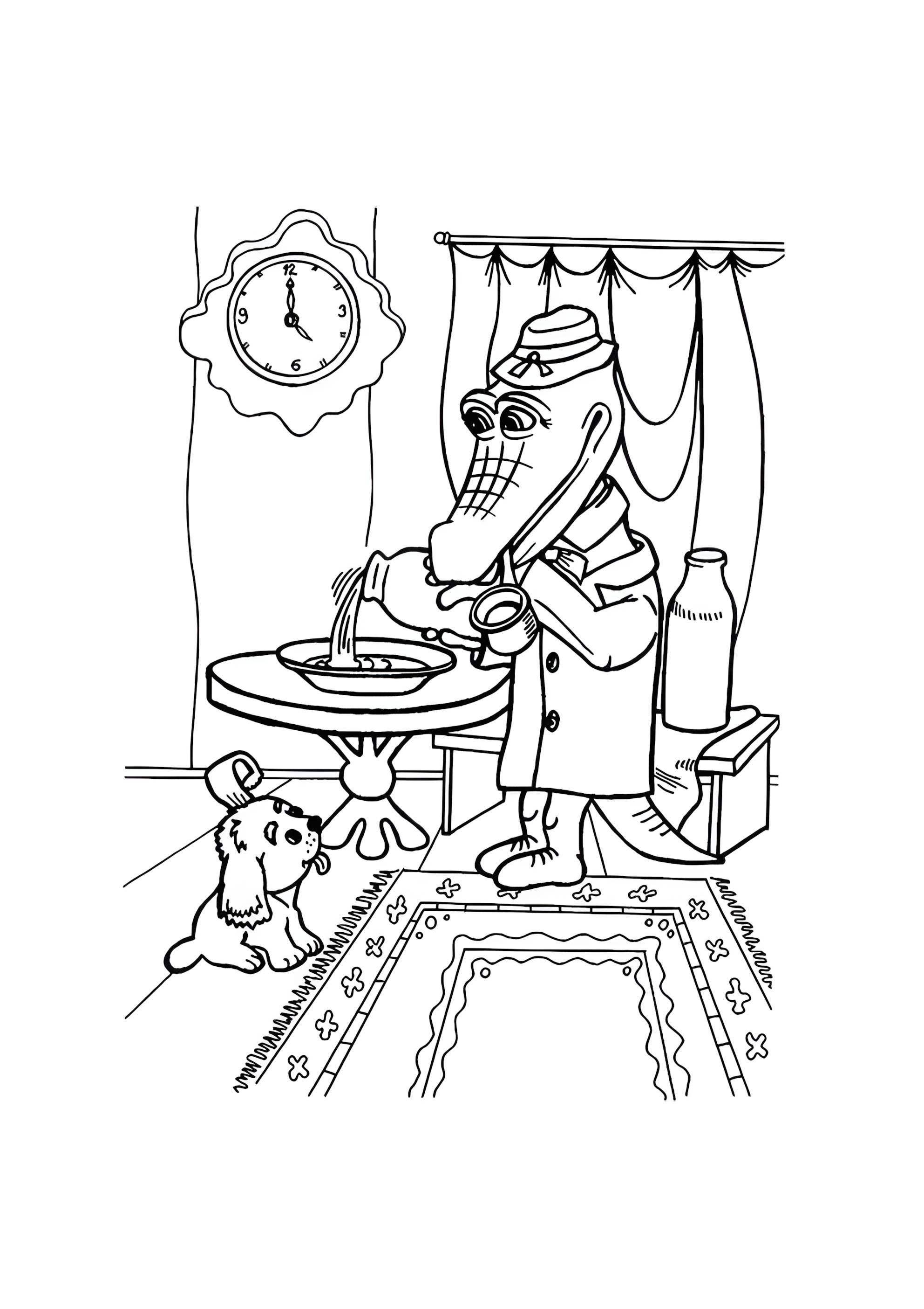 Раскраска Гена обедает