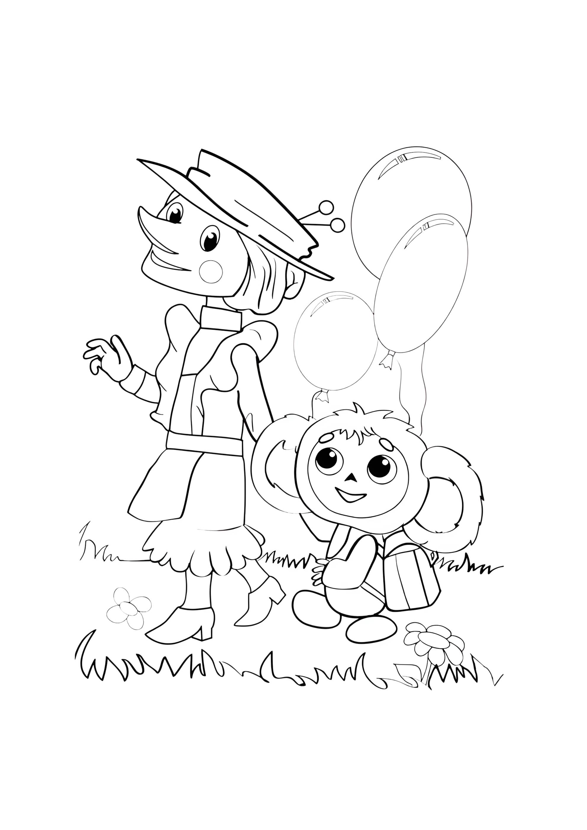 Раскраска Шапокляк и Чебурашка