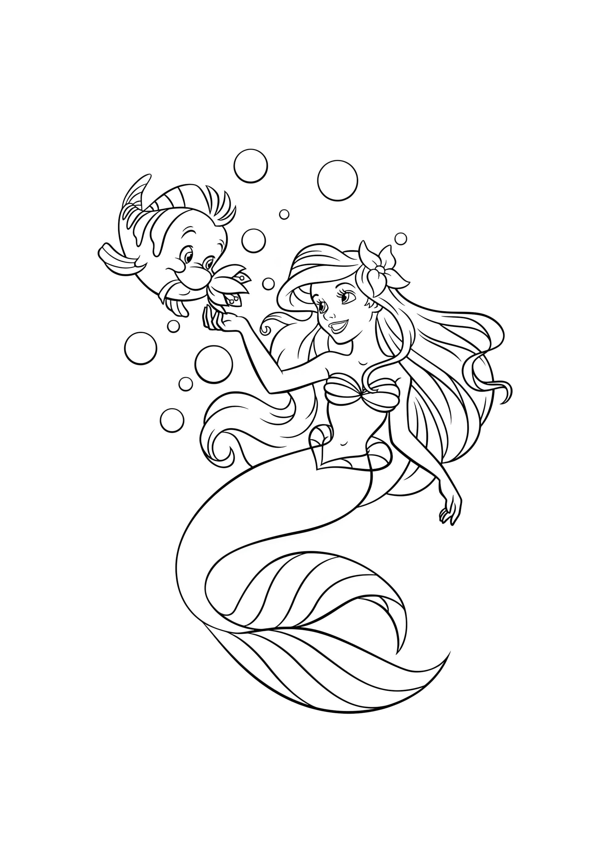 Раскраска Ариэль русалочка и Флаундер