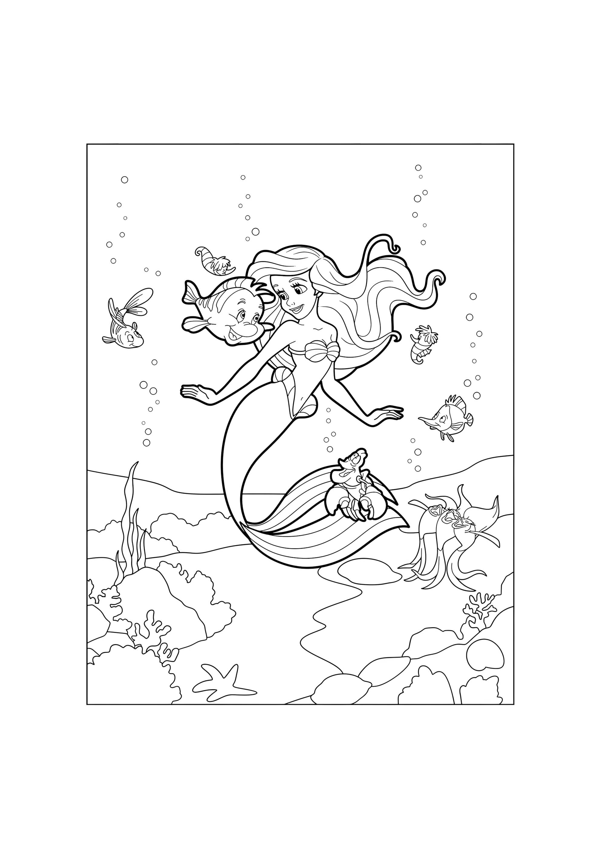Раскраска Ариэль с друзьями