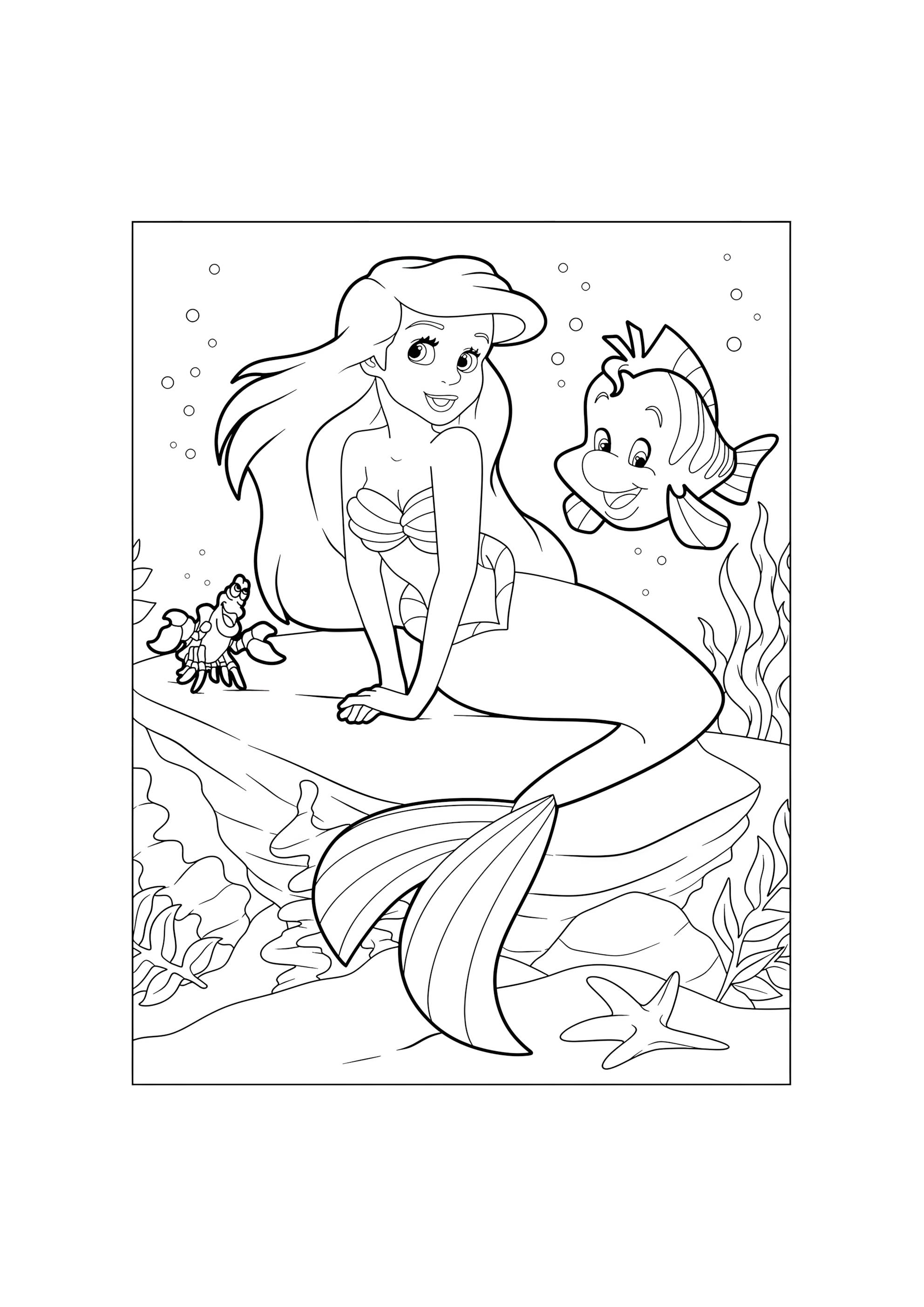 Раскраска Ариэль сидит с друзьями