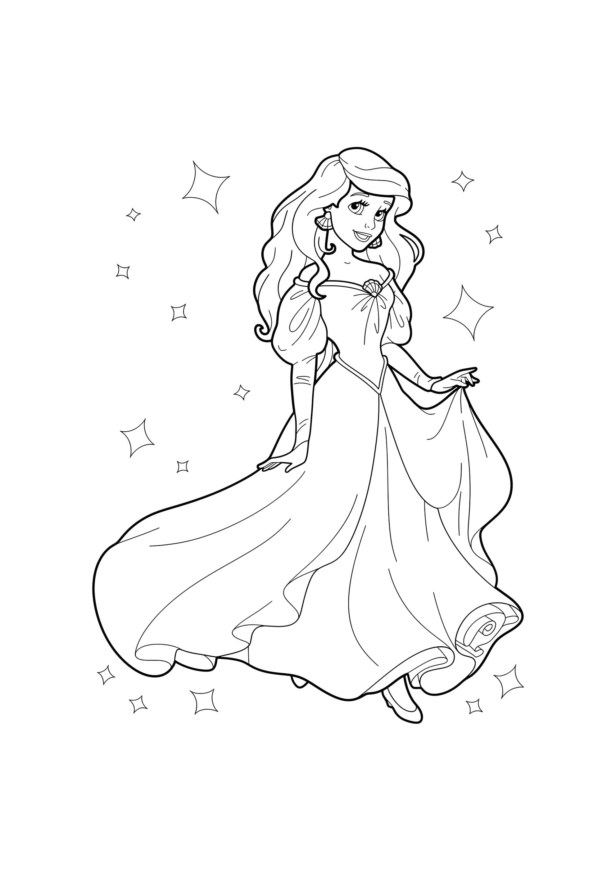 Раскраска Ариэль в красивом платье