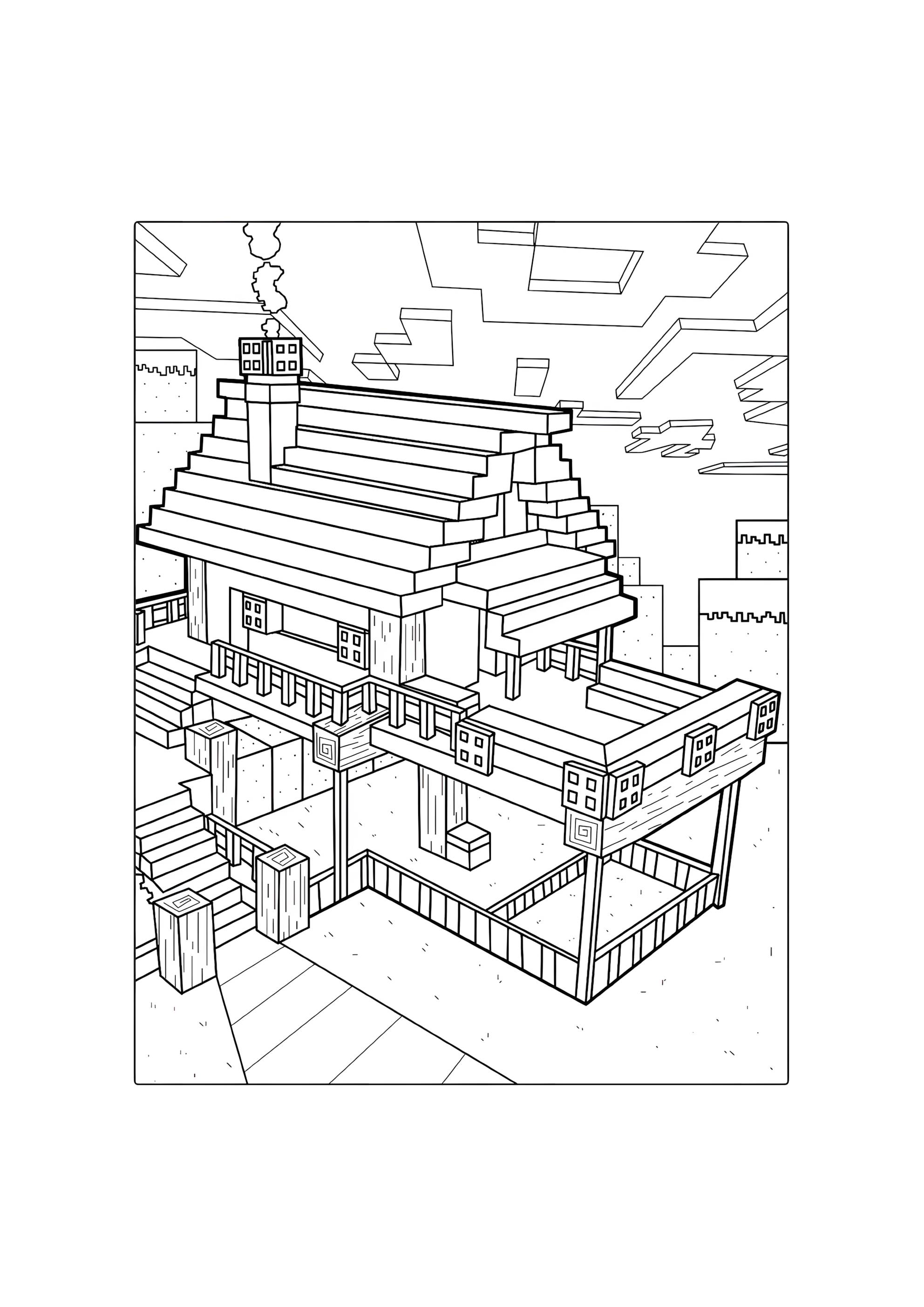 Раскраска Бревенчатая хижина Майнкрафт