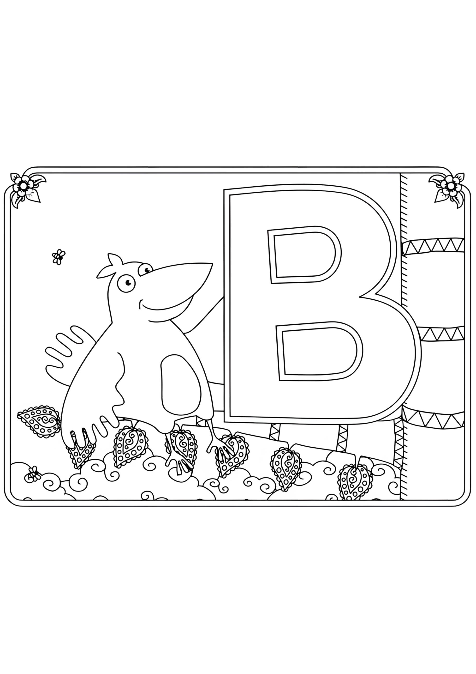 Раскраска Буква В с картинкой вороны