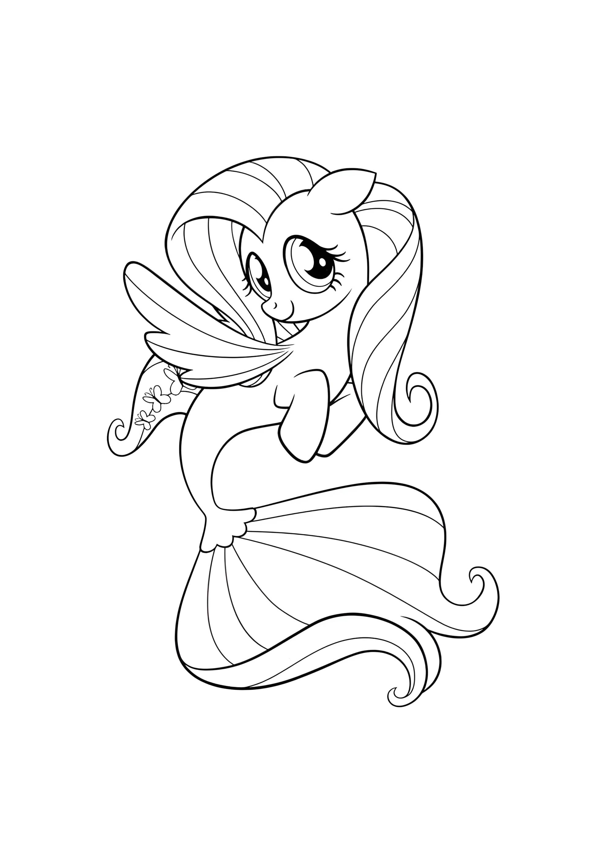 Раскраска Флаттершай девочка пони с хвостом русалки