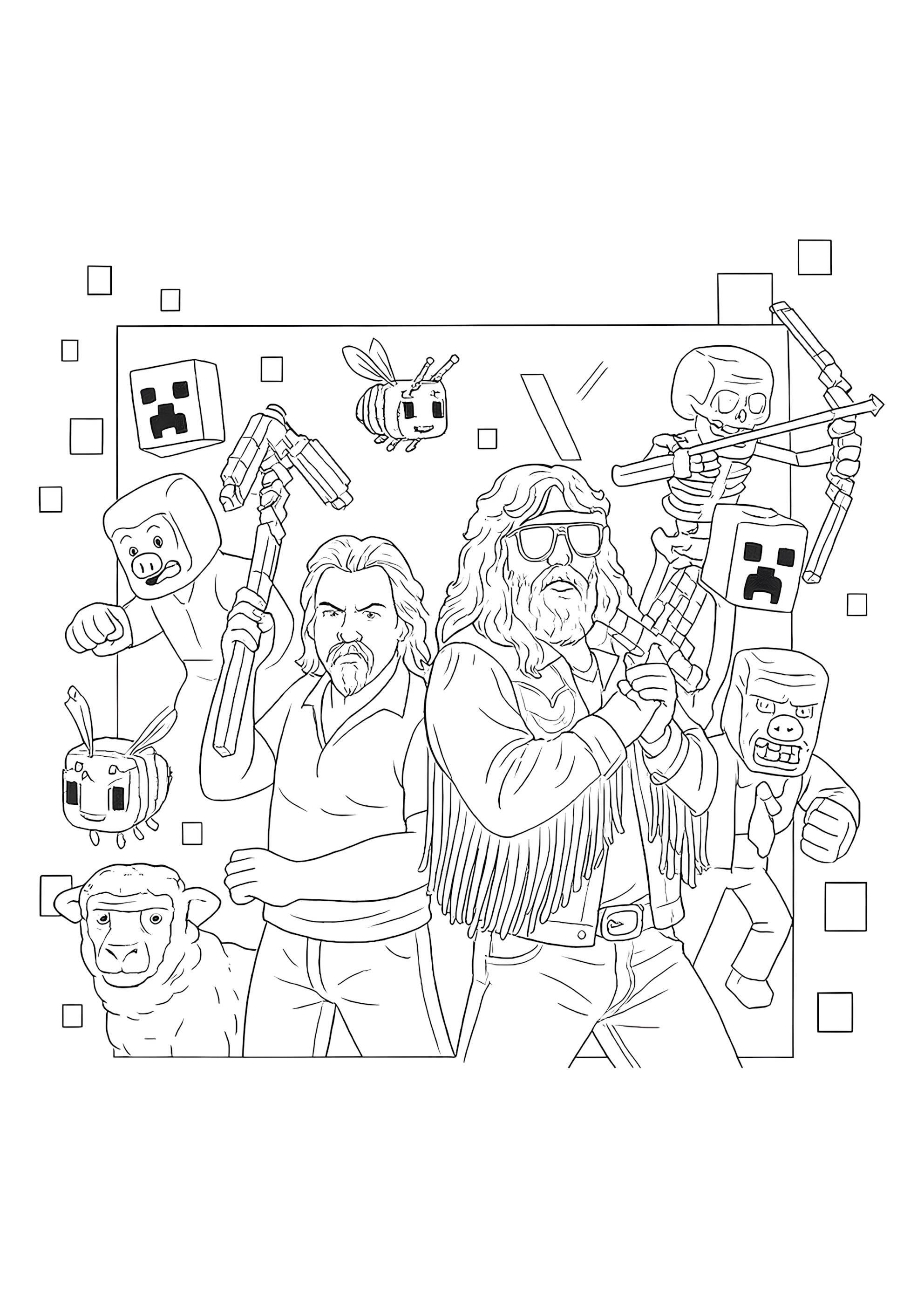 Раскраска Герои Майнкрафт в кино