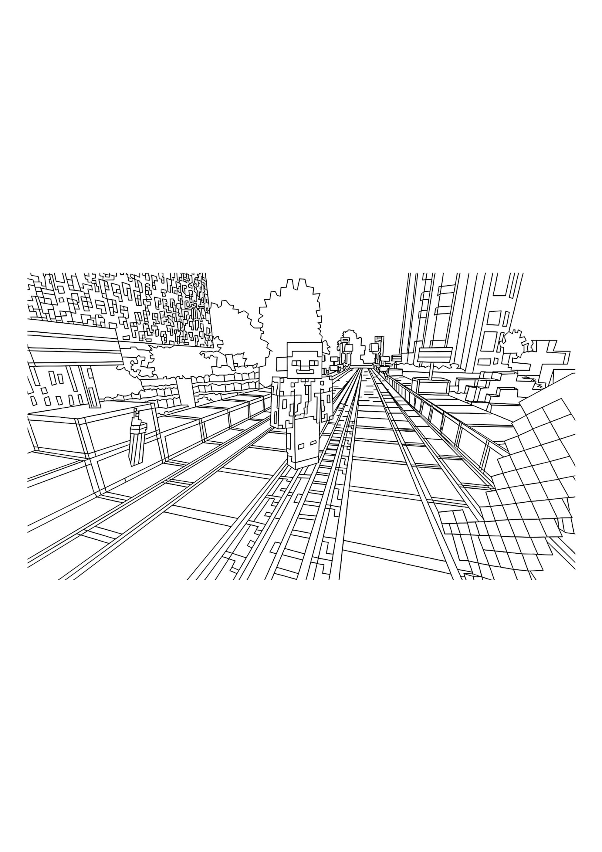 Раскраска Город Minecraft
