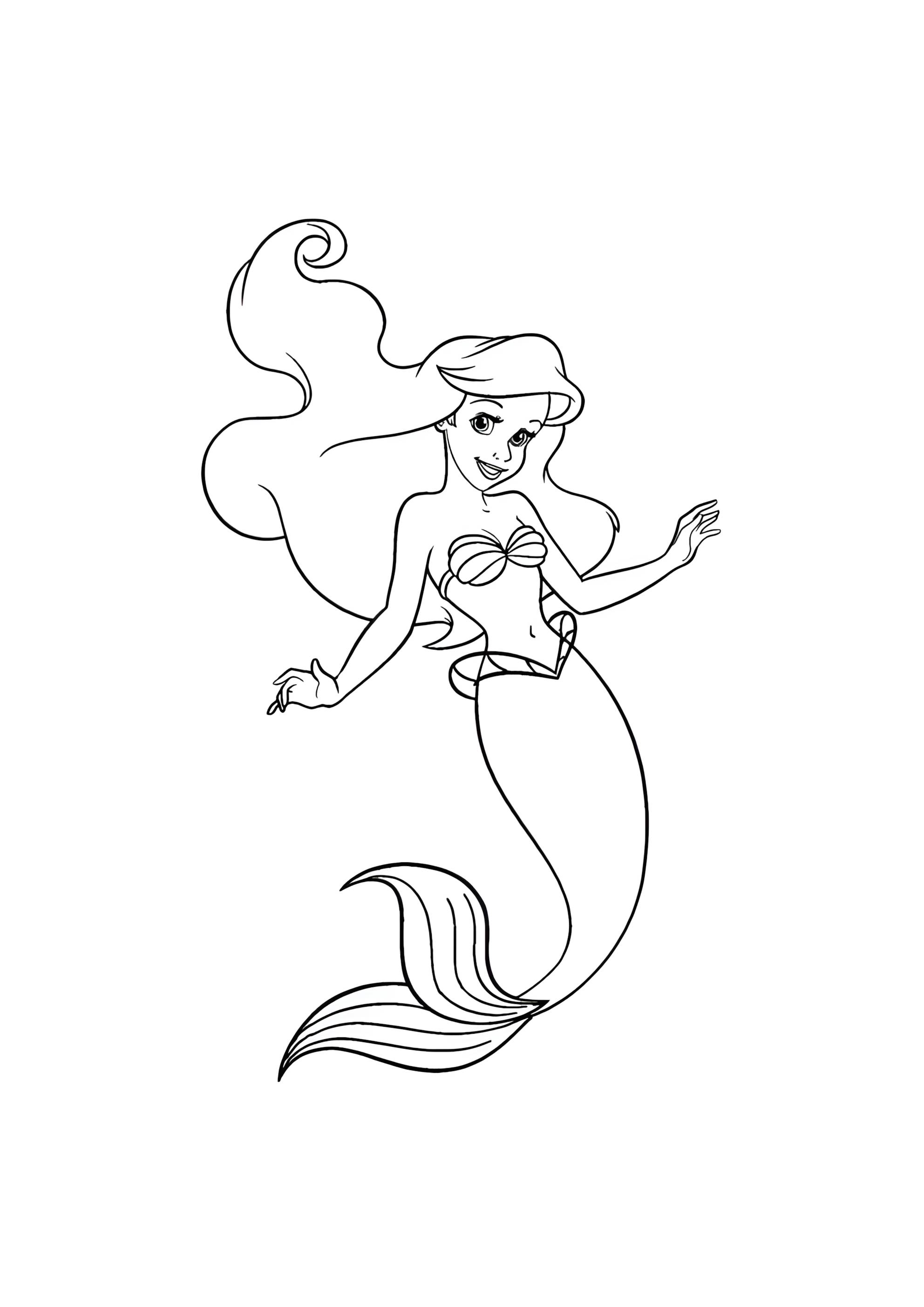Раскраска Красивая Ариэль русалочка