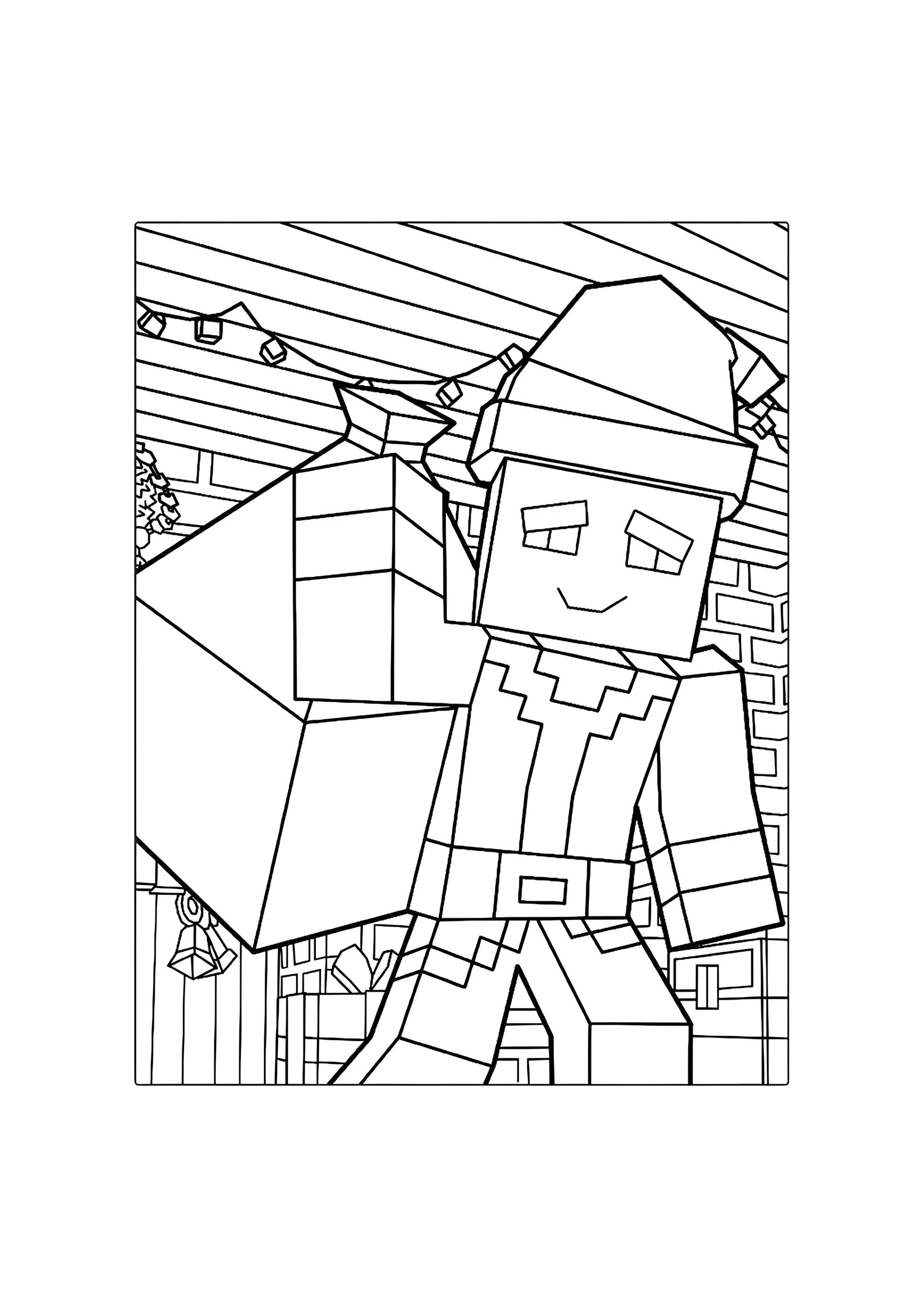 Раскраска Майнкрафт Санта