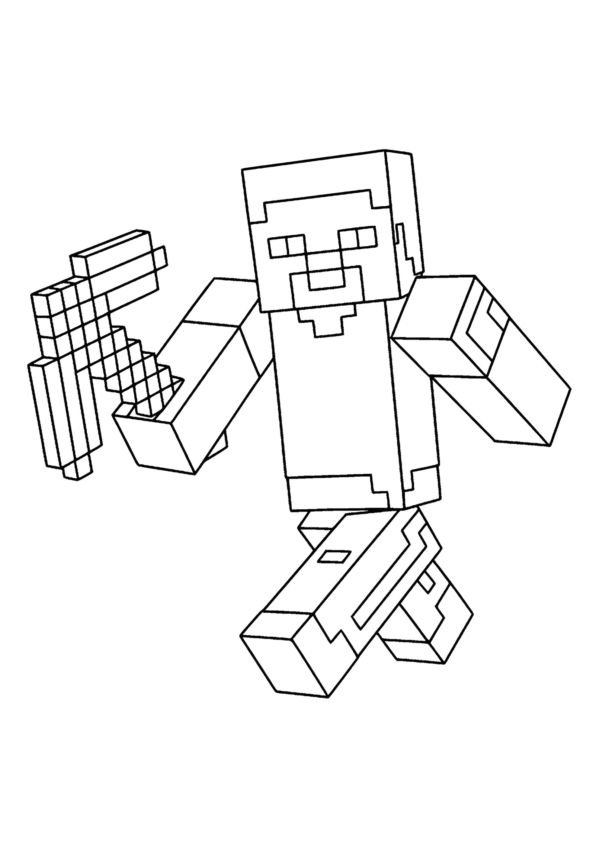 Раскраска Майнкрафт Стив с киркой