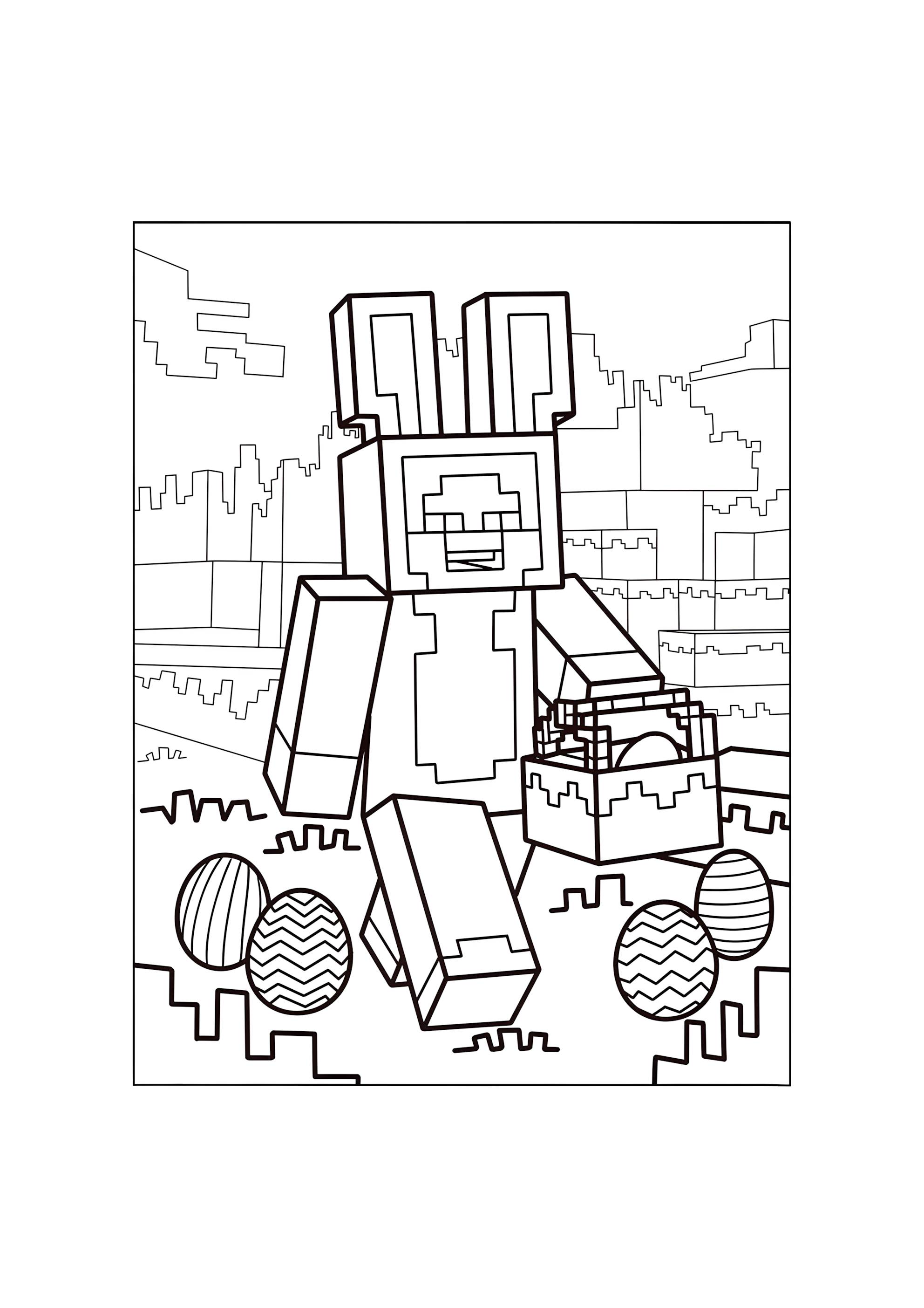 Раскраска Майнкрафт Стив в костюме кролика на пасху