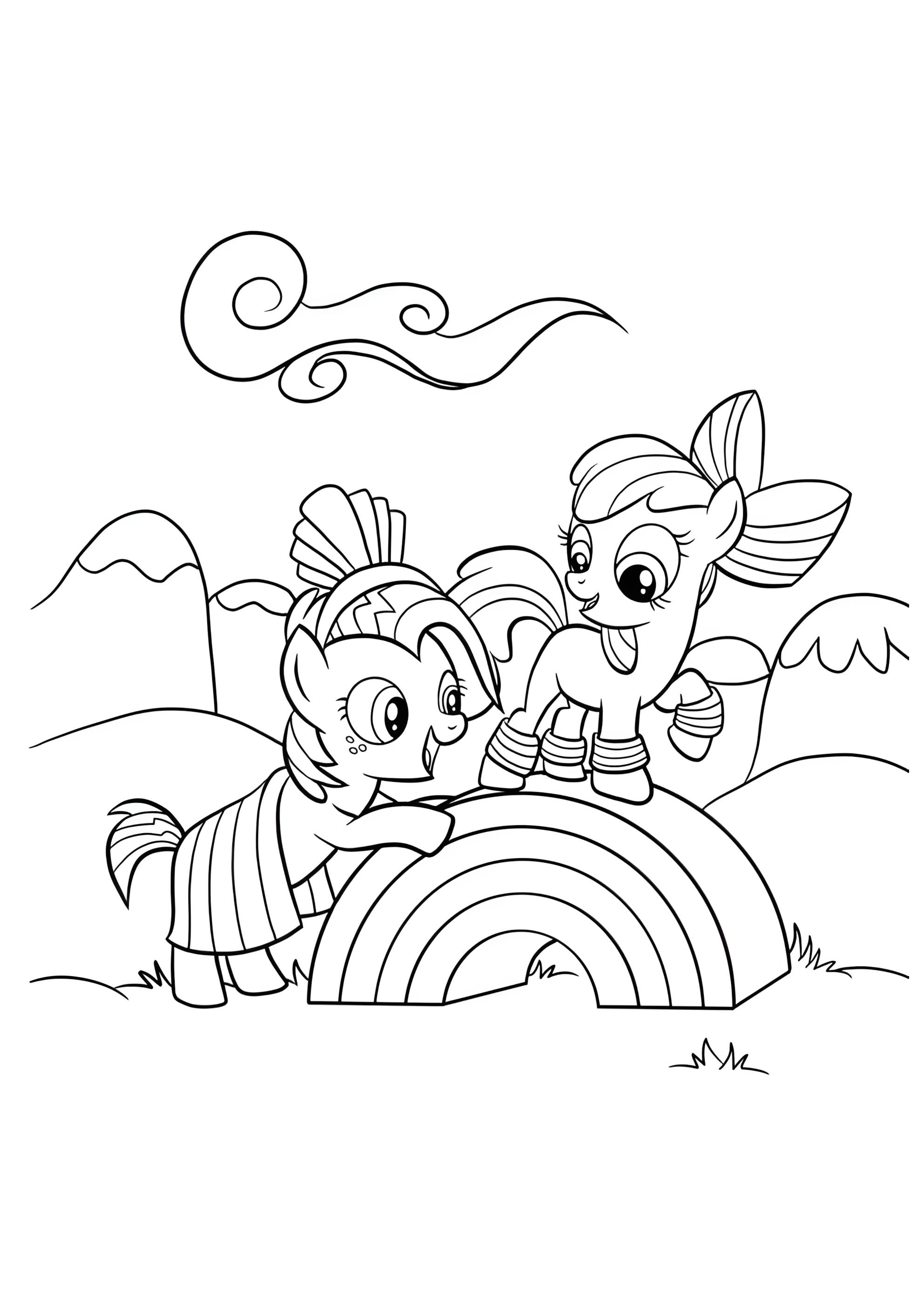 Раскраска Малышки на радуге