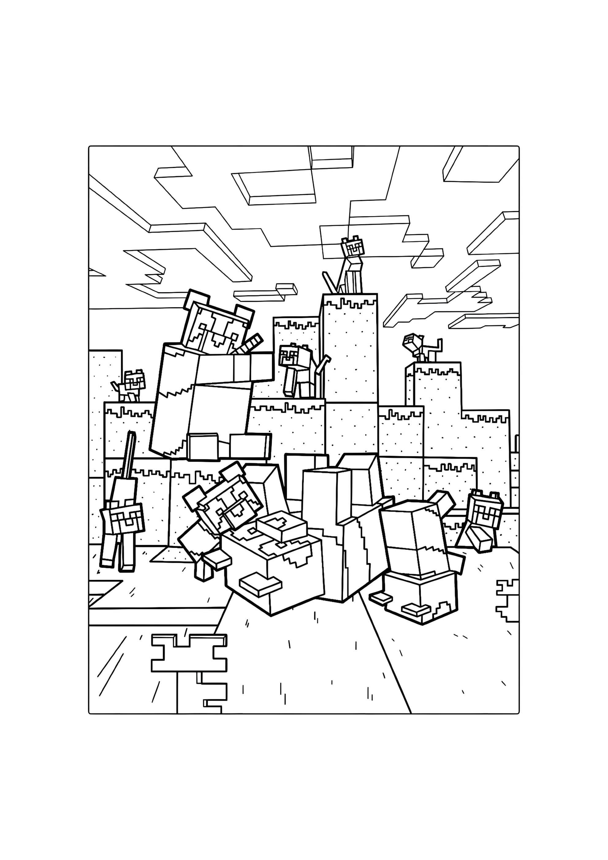 Раскраска Панды и кошечки Майнкрафт