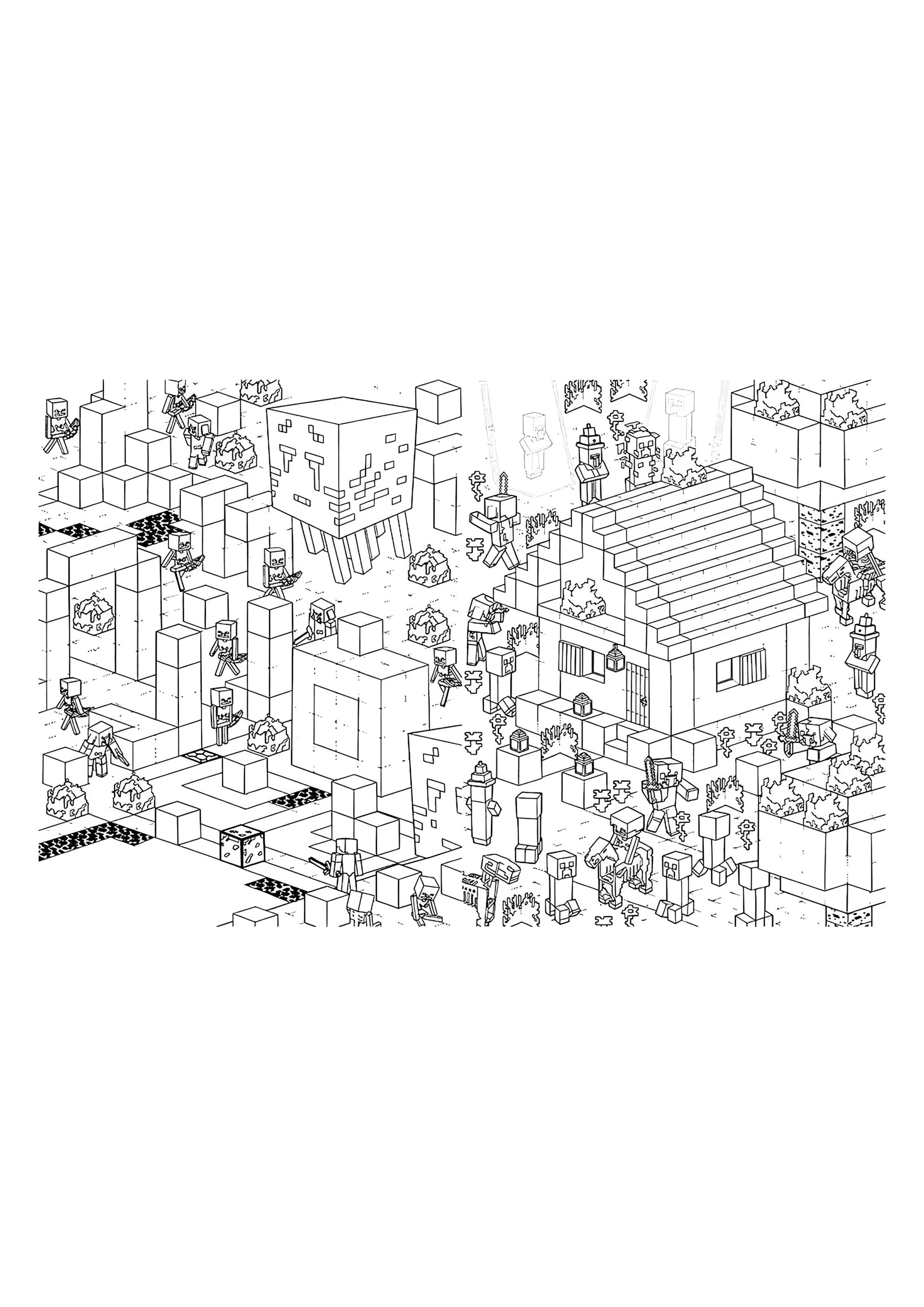 Раскраска Подробное подземелье Майнкрафт