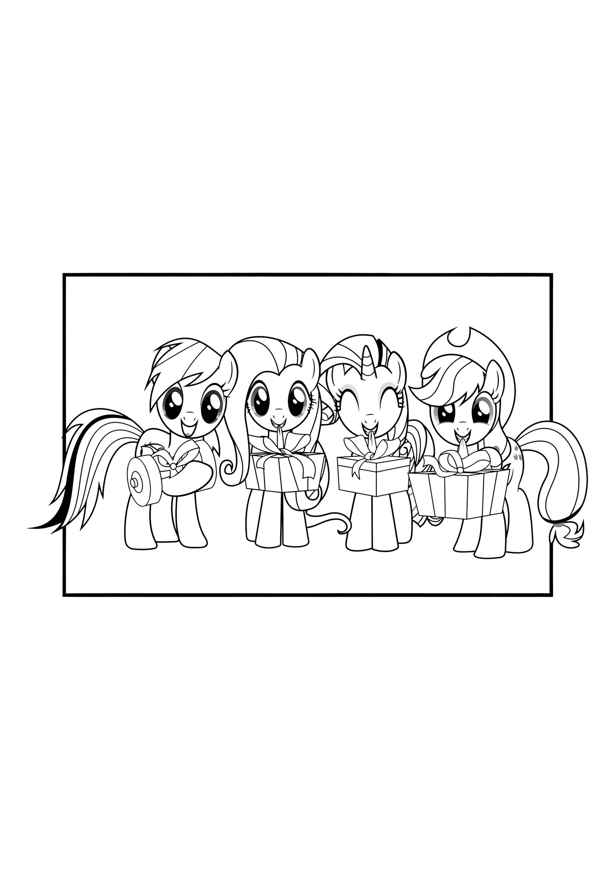 Раскраска Пони и подарки