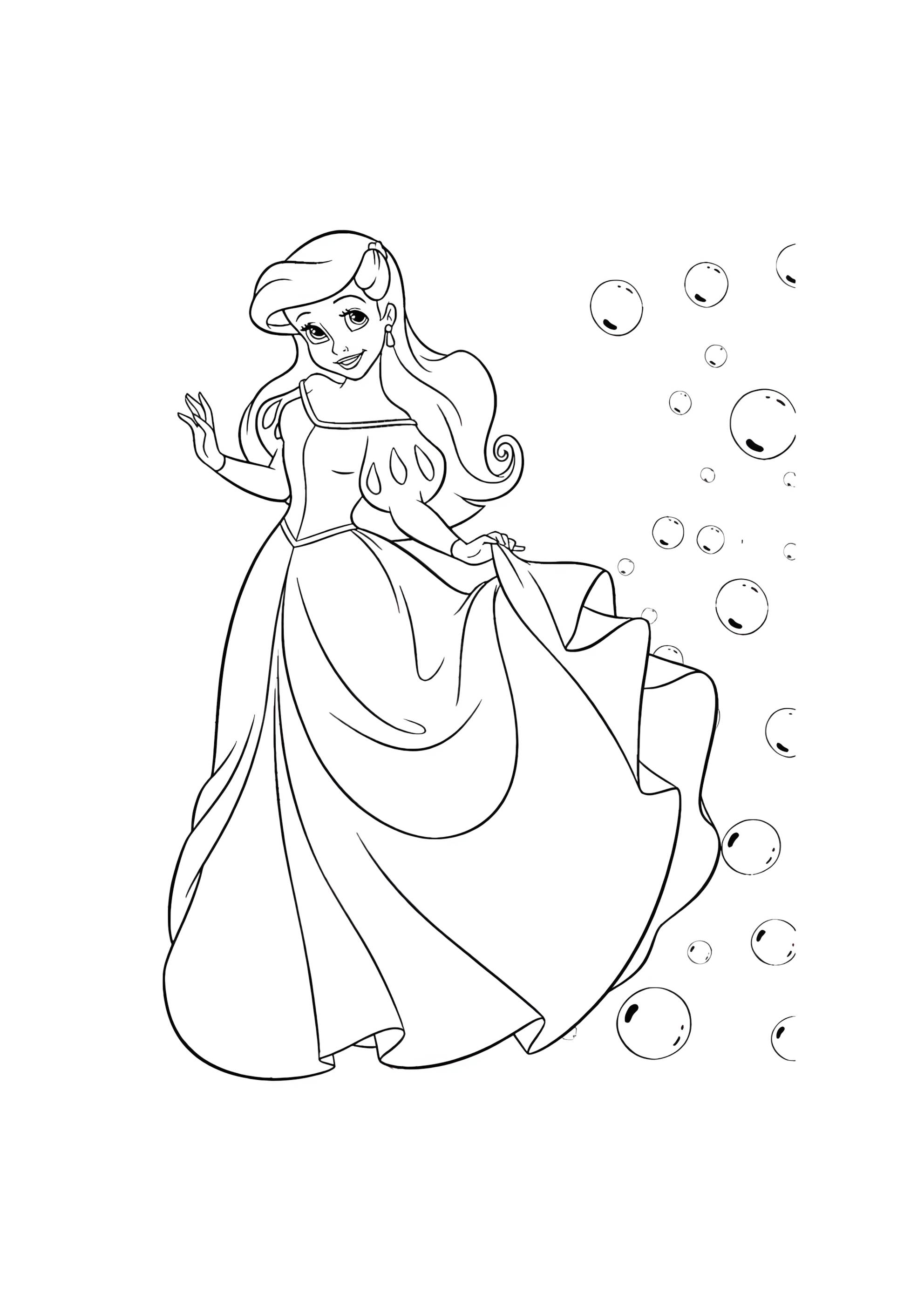 Раскраска Принцесса Ариэль в красивом платье