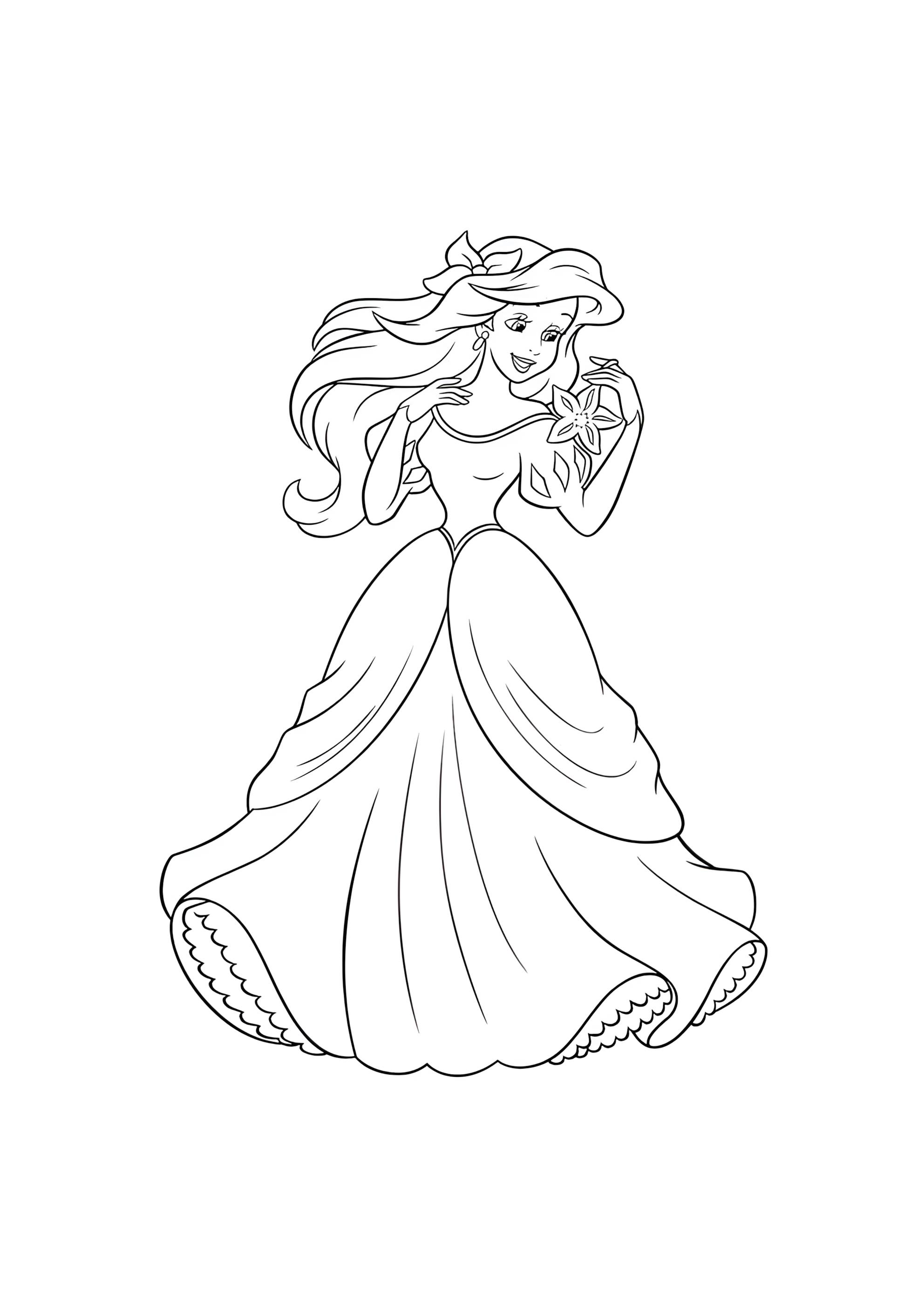 Раскраска Принцесса Ариэль в платье на балу