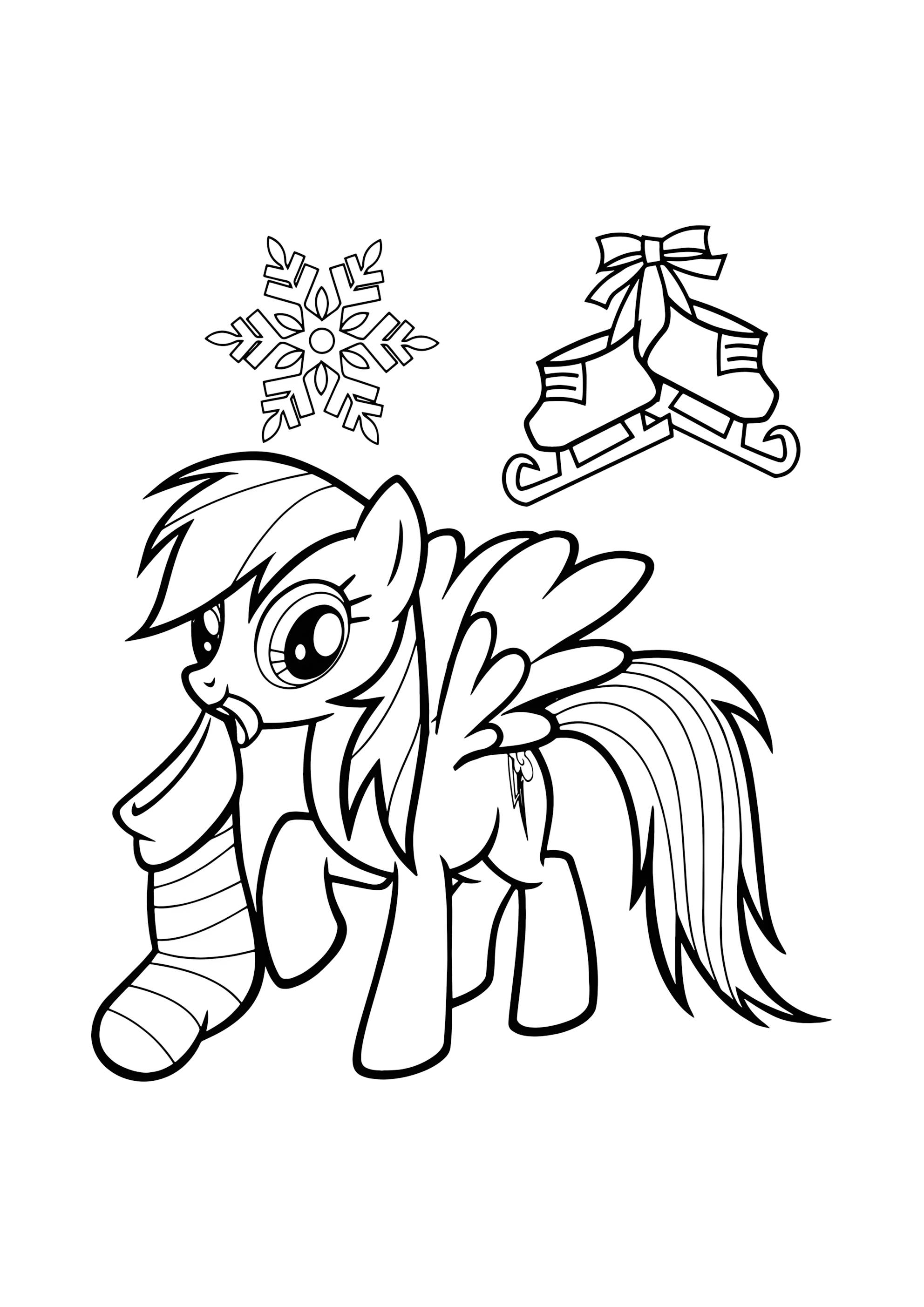 Раскраска Радуга Дэш с рождественским носком