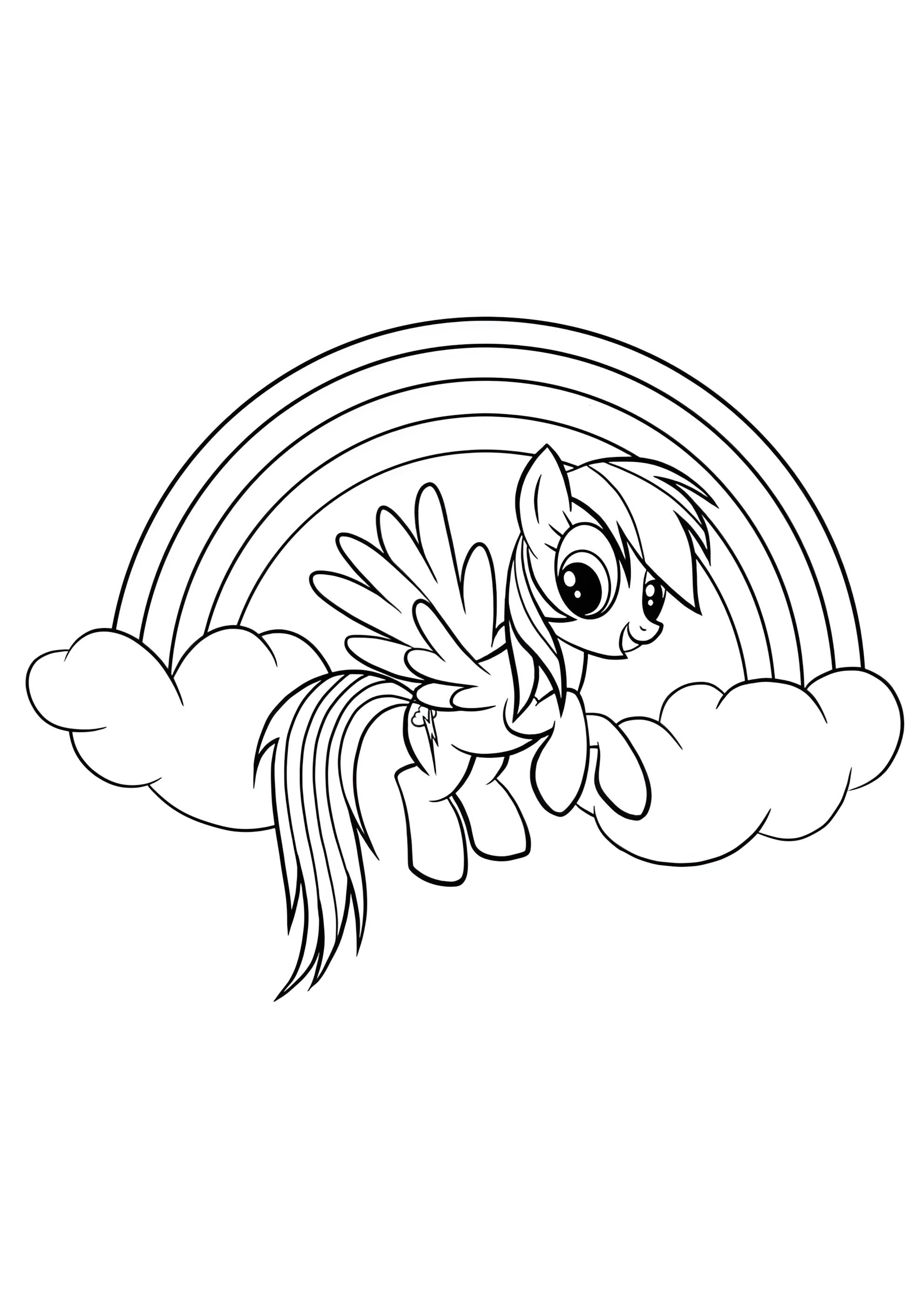 Раскраска Радуга Дэш в облаках