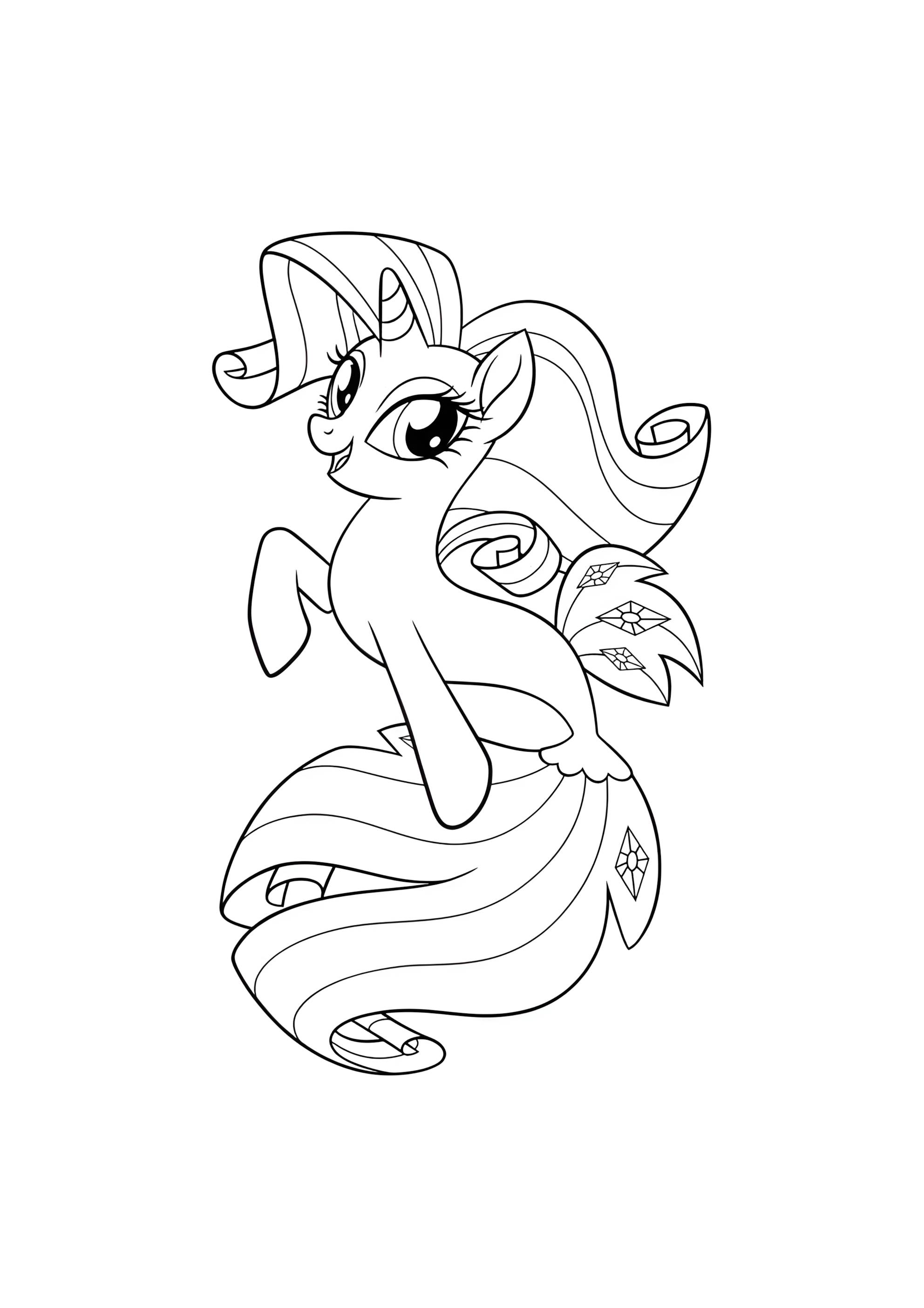 Раскраска Рарити девочка пони с хвостом русалки