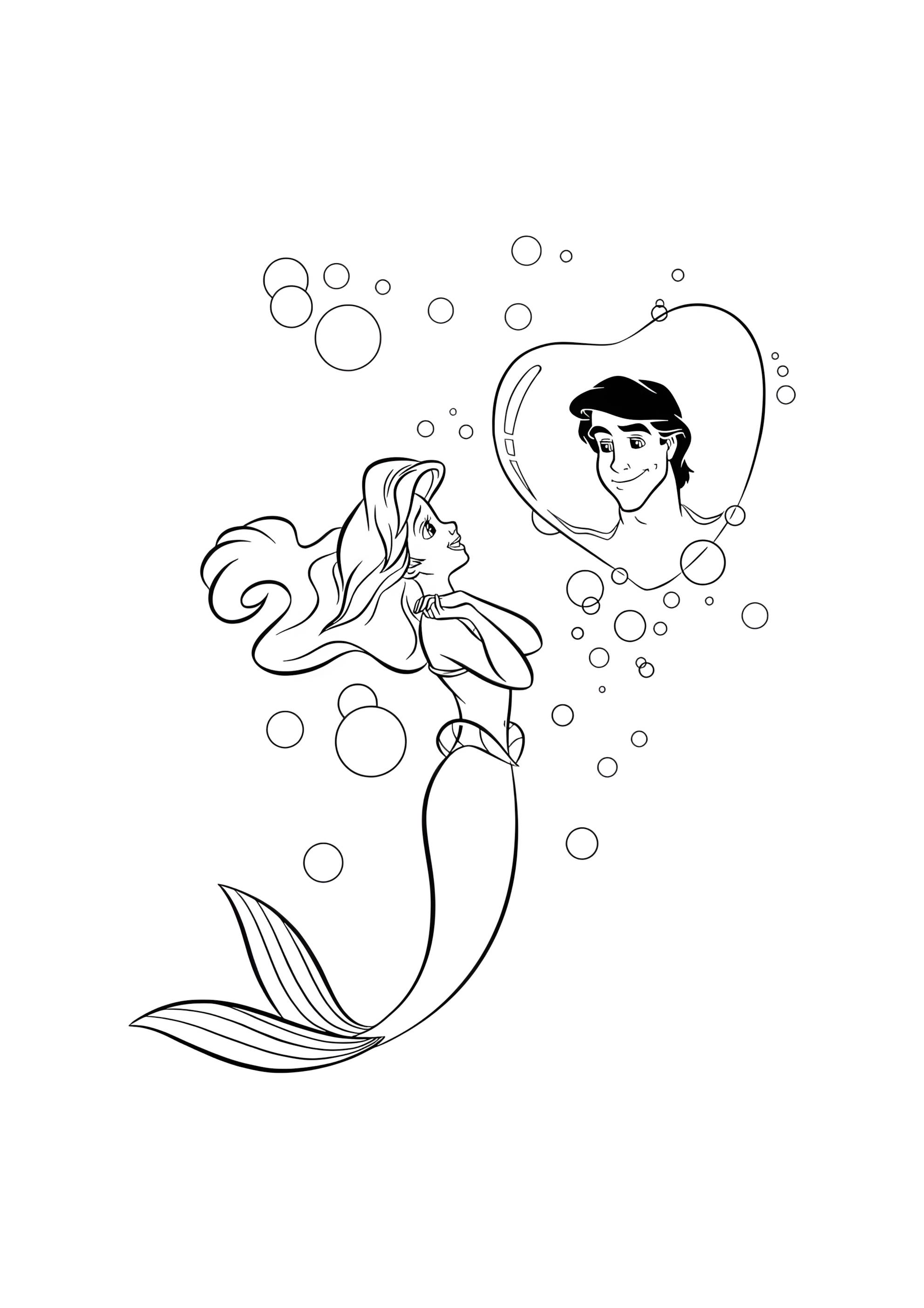 Раскраска Русалочка Ариэль думает о принце