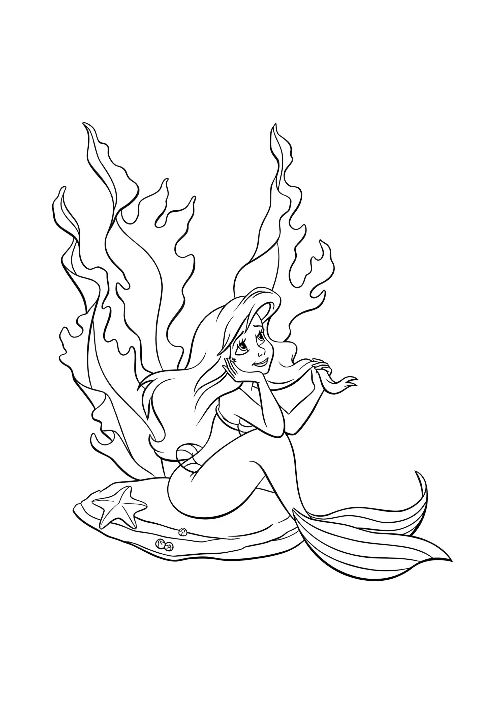 Раскраска Русалочка Ариэль на дне океана