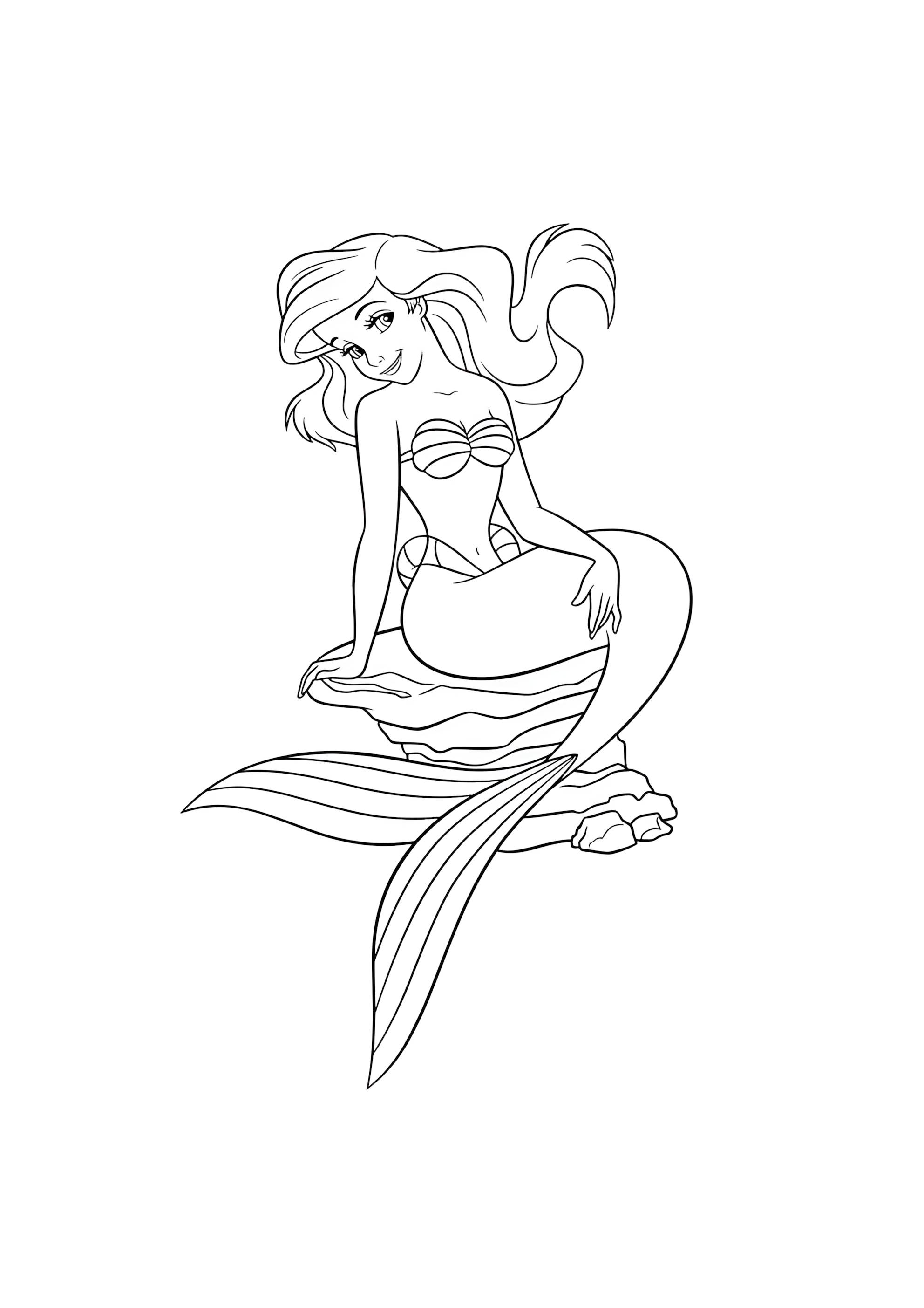 Раскраска Русалочка Ариэль на камне мечтает