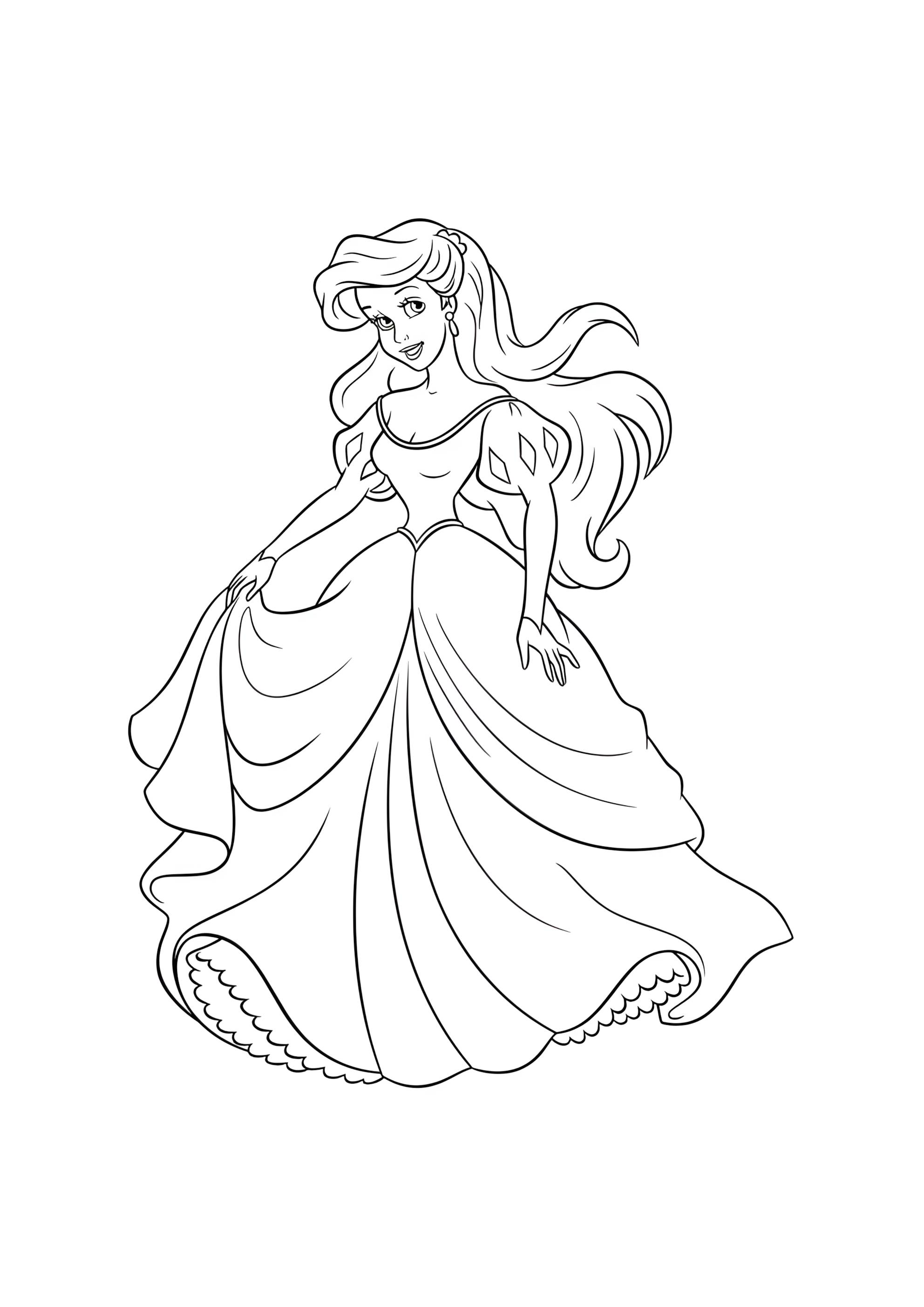 Раскраска Русалочка Ариэль танцует в платье