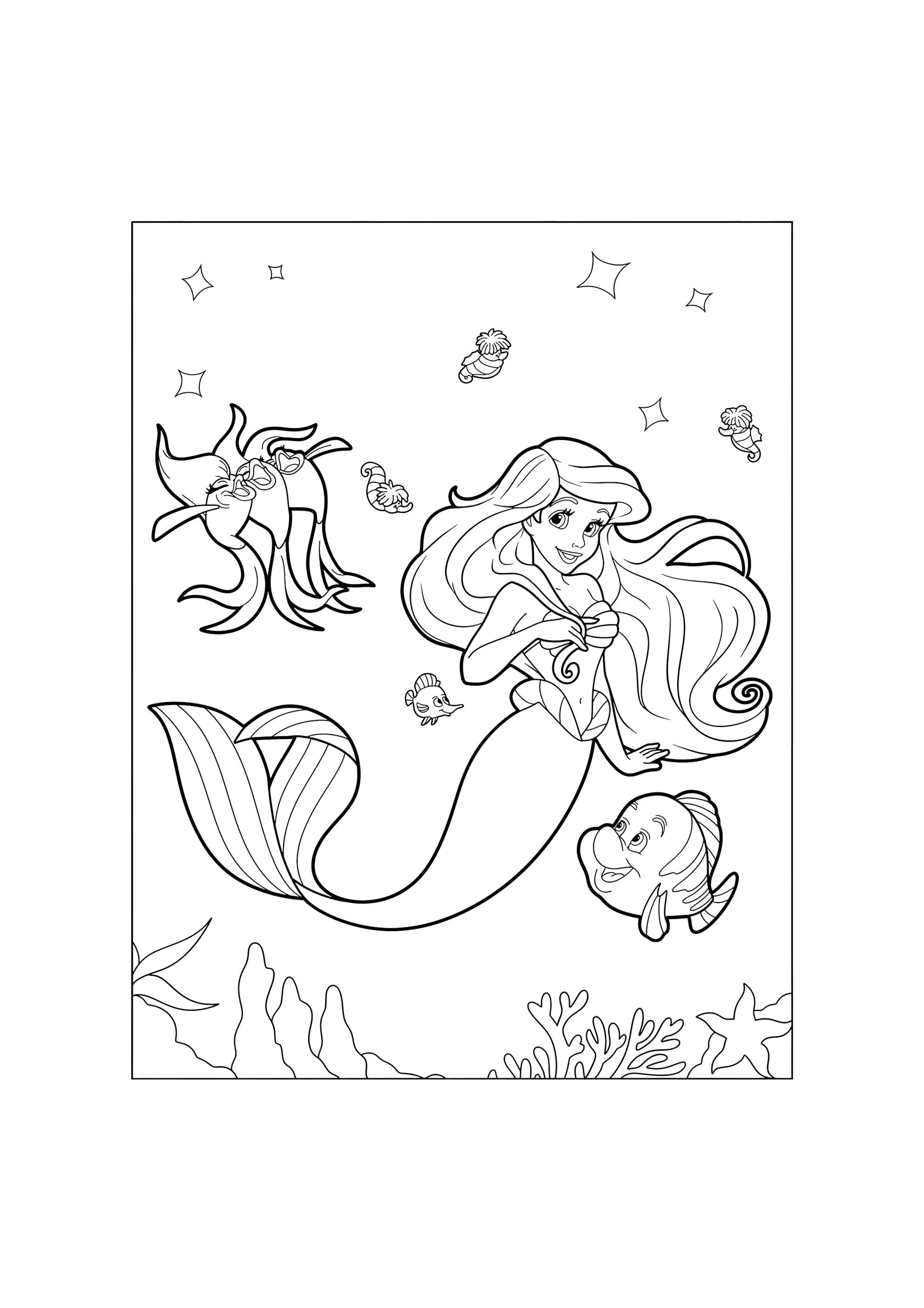 Раскраска Русалочка Ариэль в подводном мире