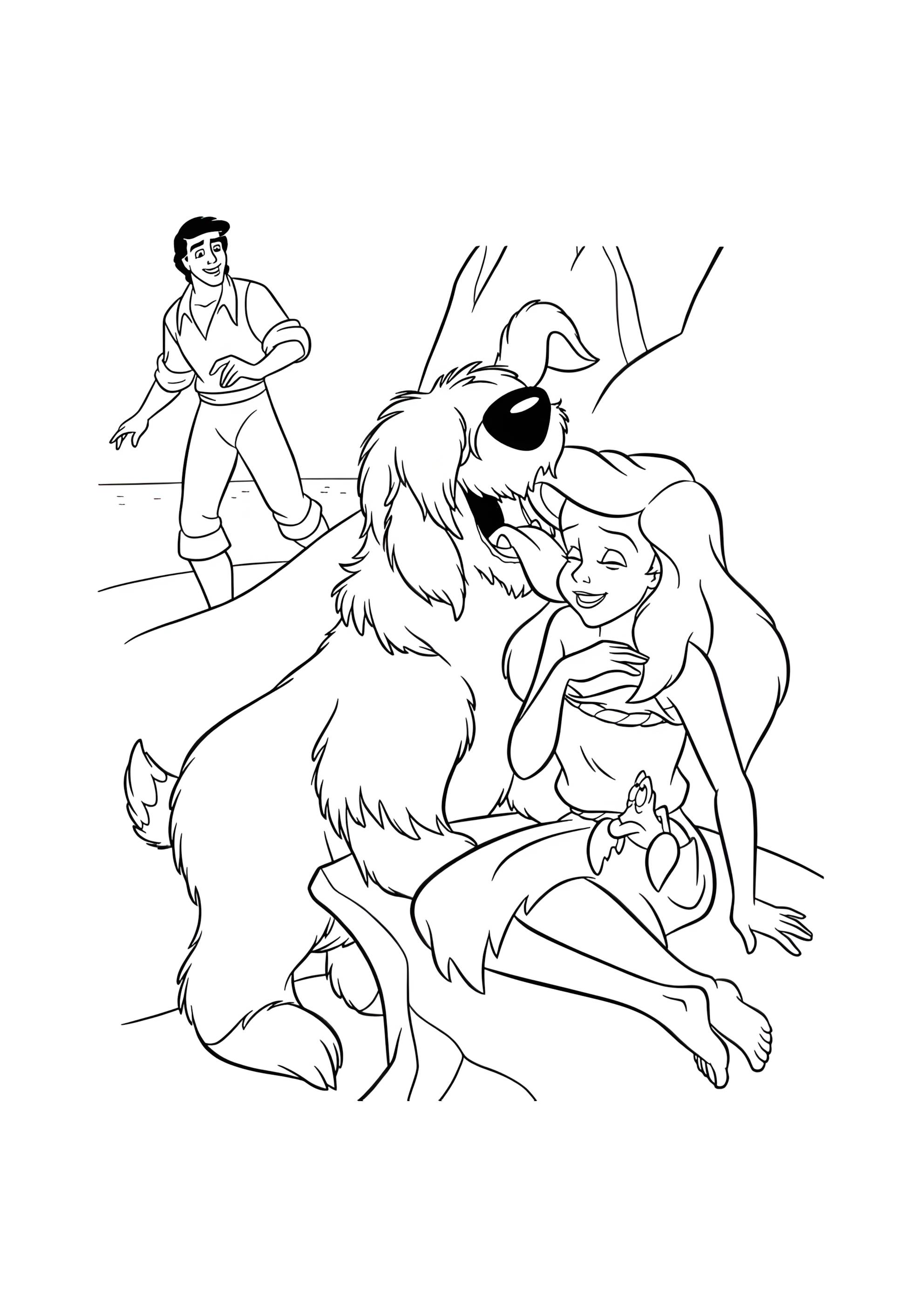 Раскраска Русалочку Ариэль нашла собака Принца