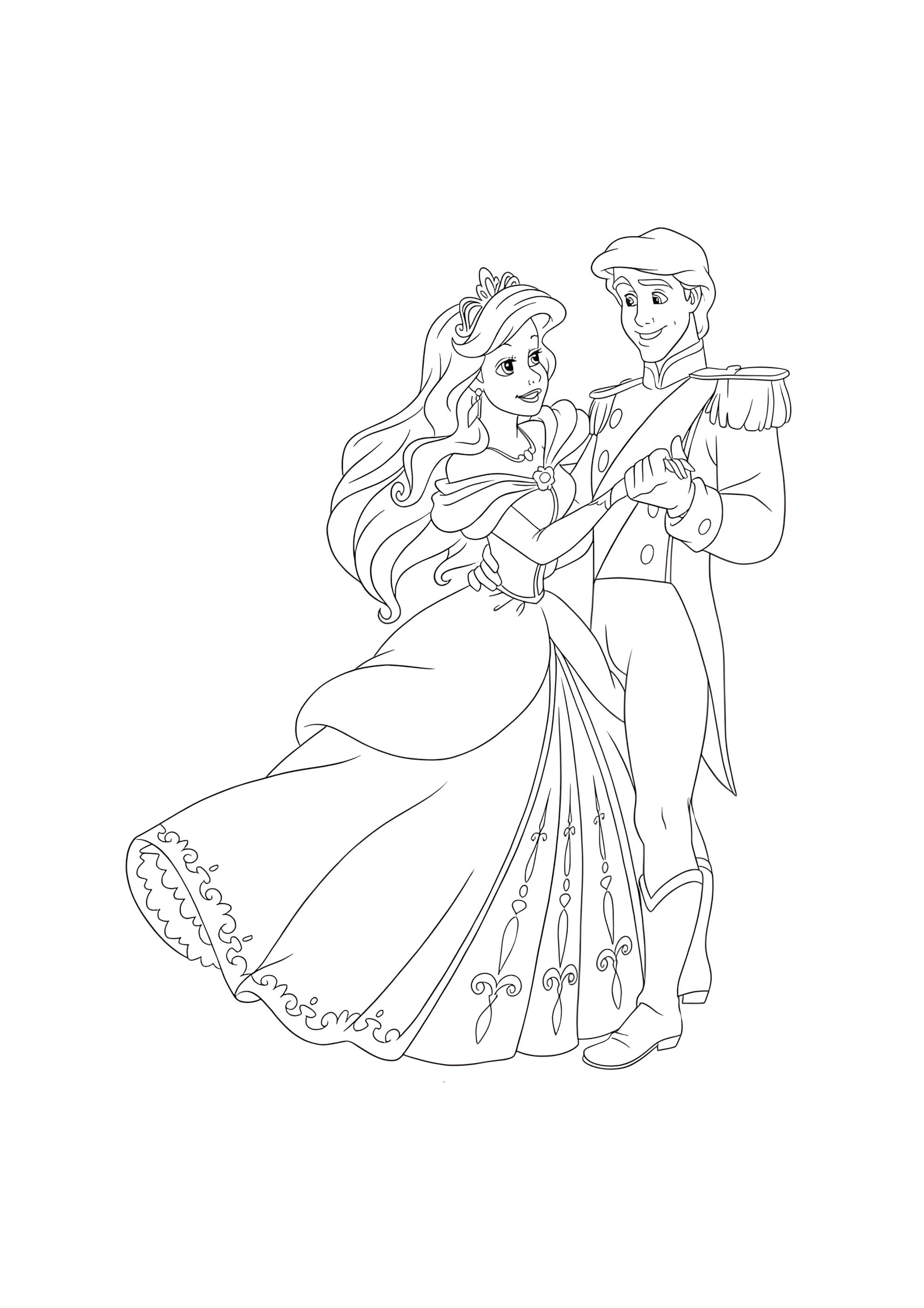 Раскраска Свадебный танец Ариэль и принца
