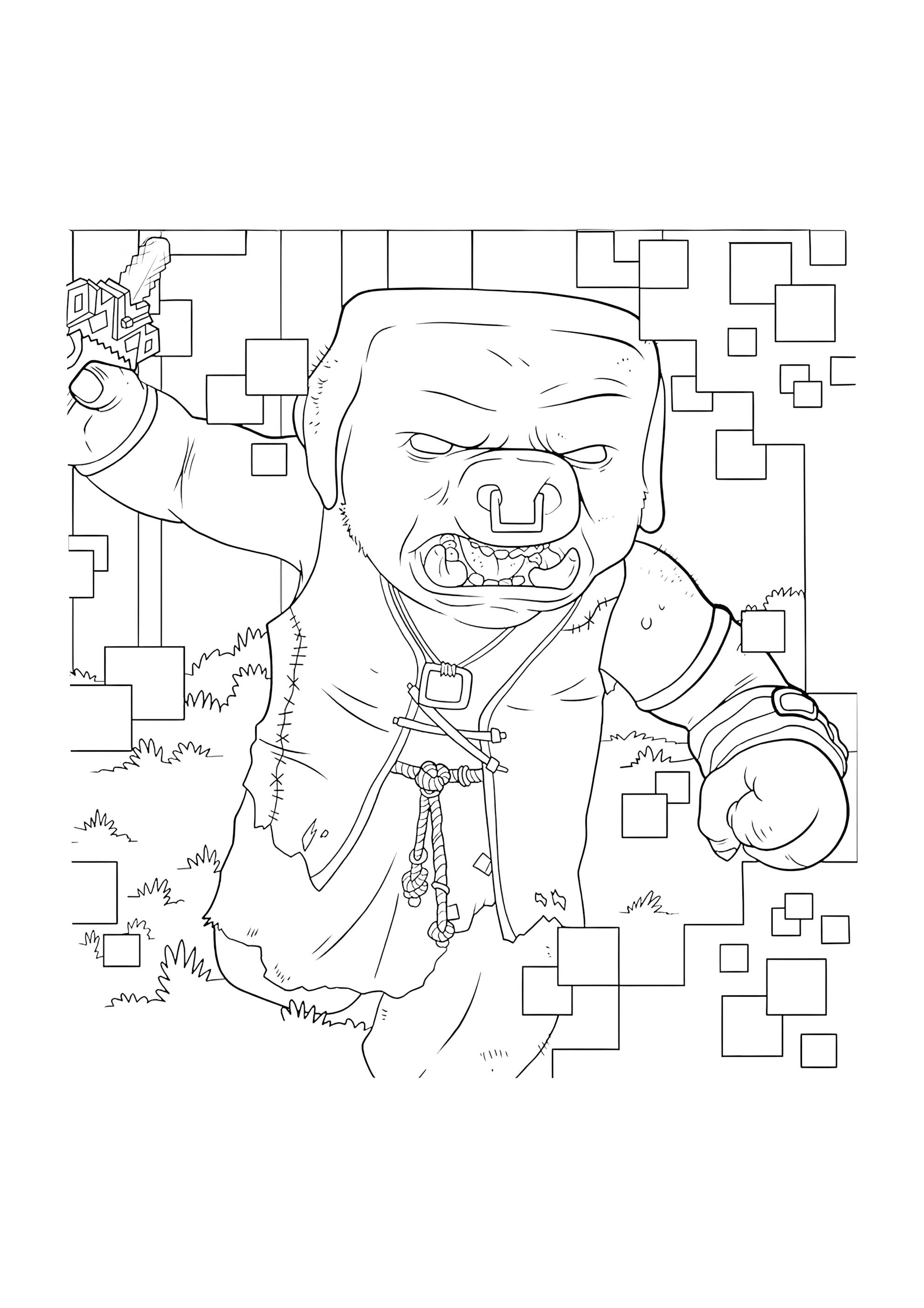 Раскраска Воин пиглин из Майнкрафт в кино