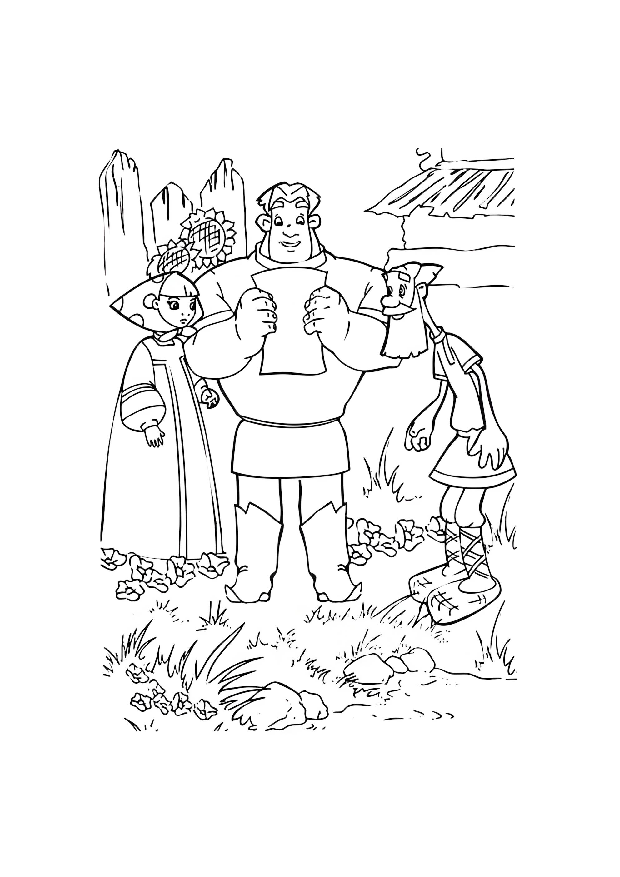 Раскраска Алеша Попович читает