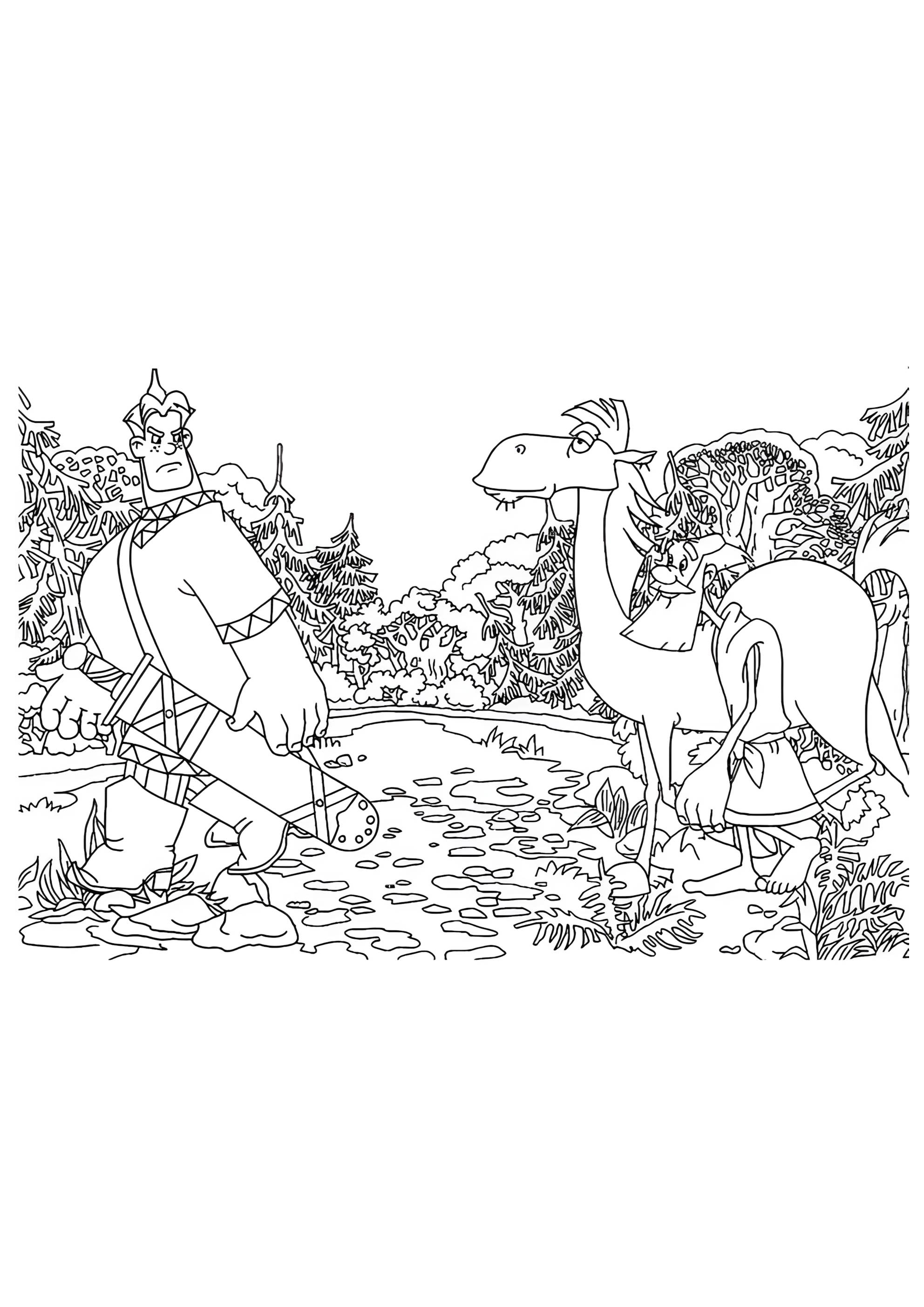 Раскраска Алеша Попович и Тихон