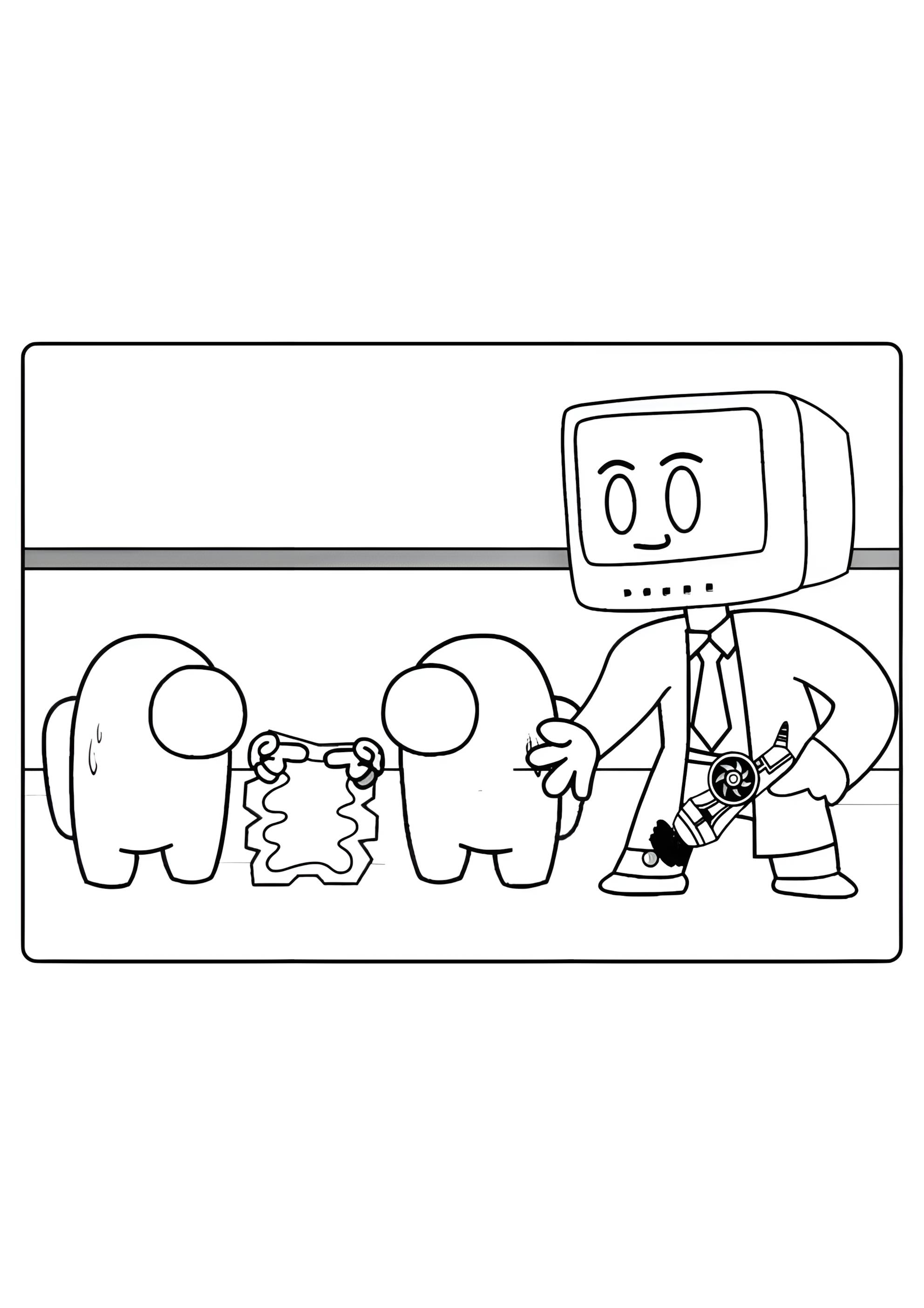 Раскраска Амонг Ас и ТВ мэн