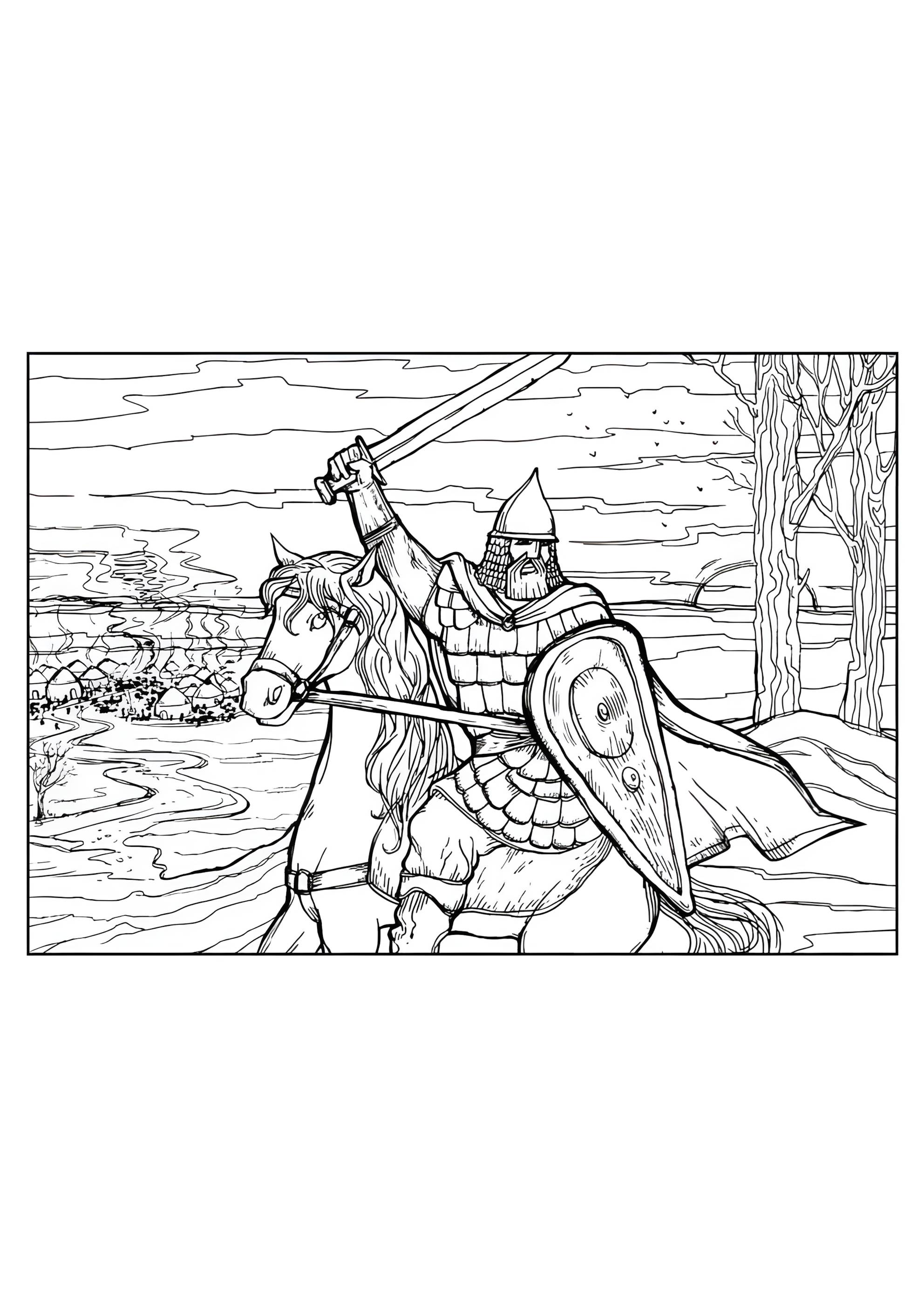 Раскраска Богатырь и воин