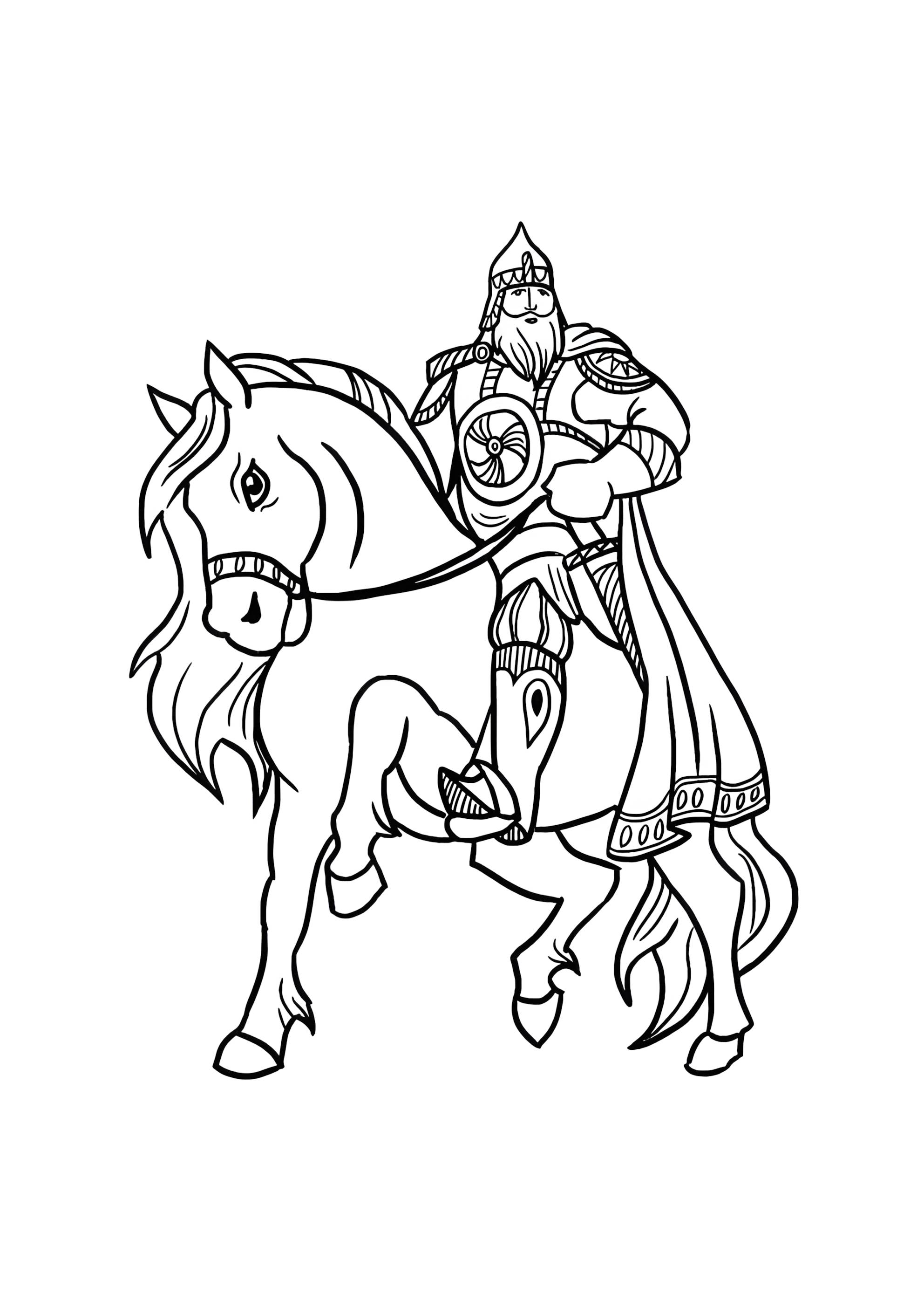 Раскраска Богатырь на коне