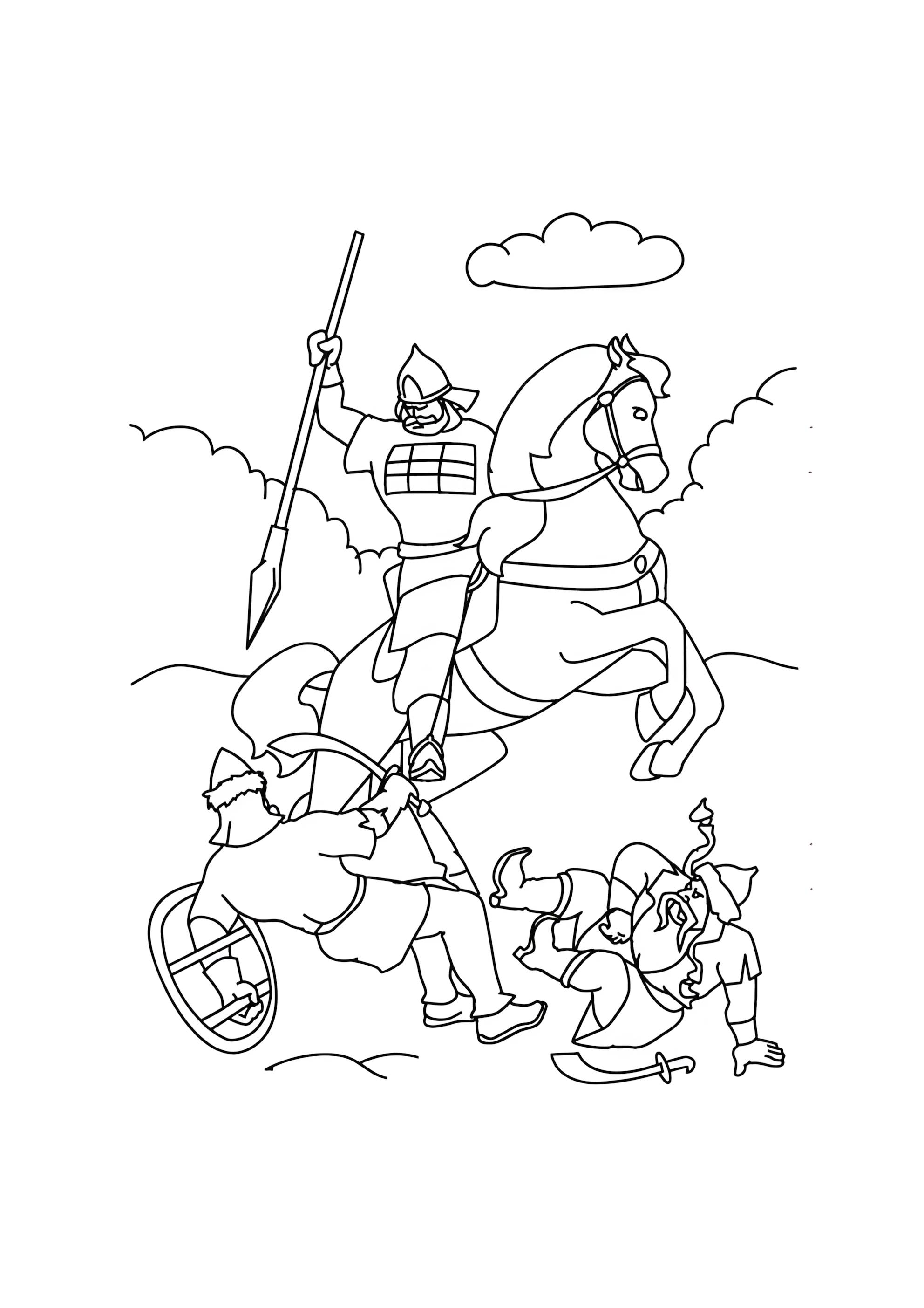 Раскраска Богатырь побил врага