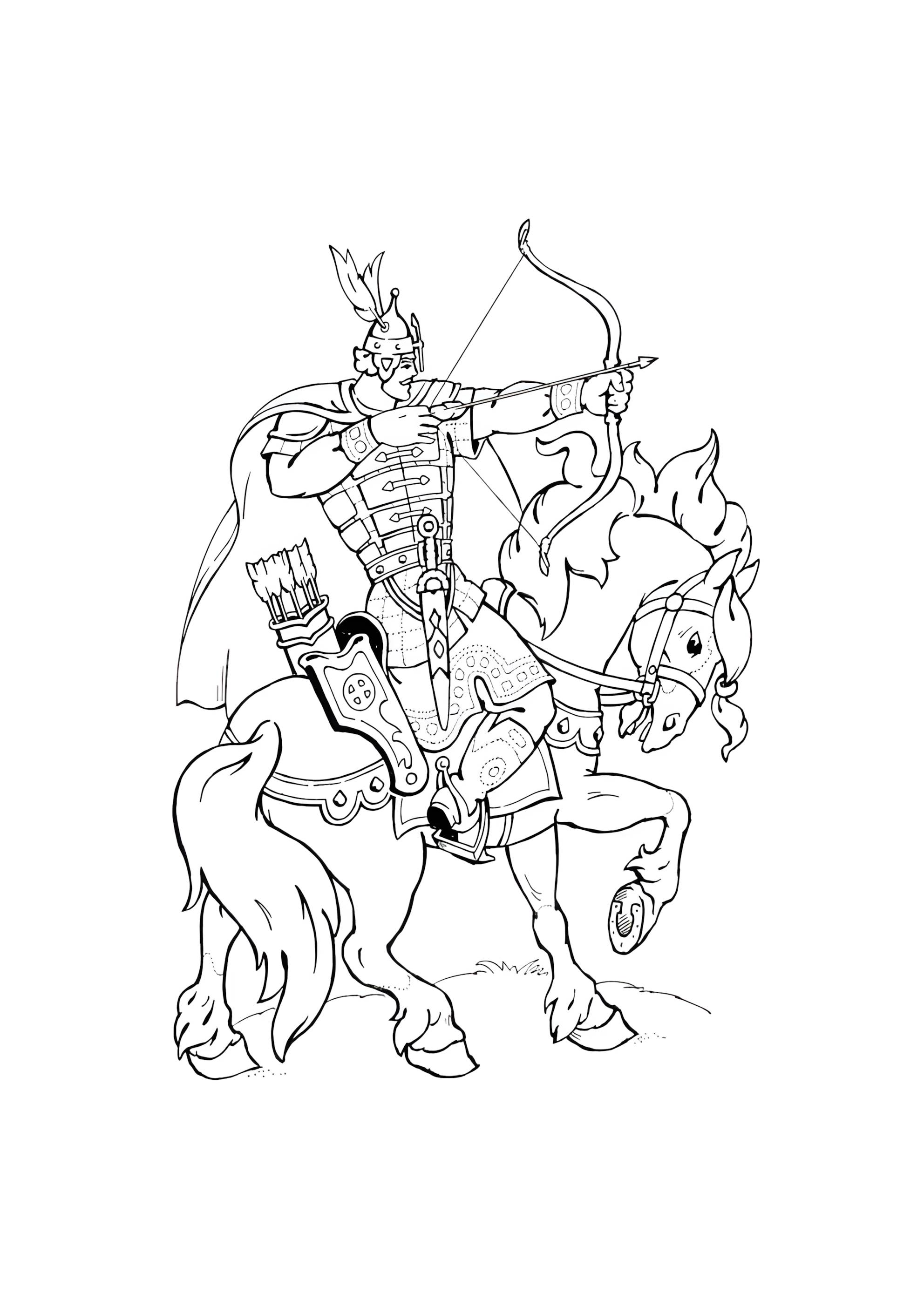 Раскраска Богатырь сильный на коне