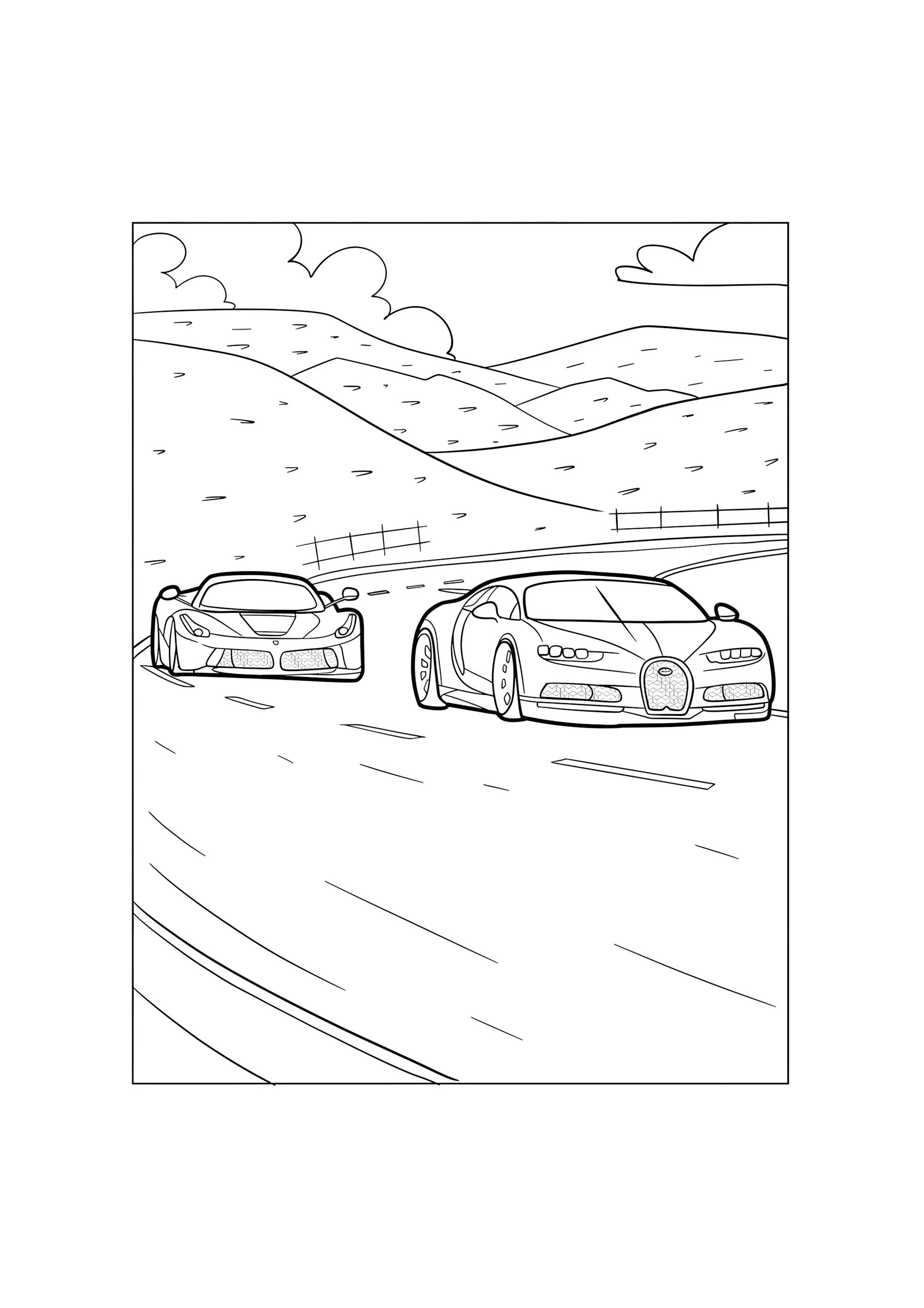 Раскраска Бугатти Chiron на трассе