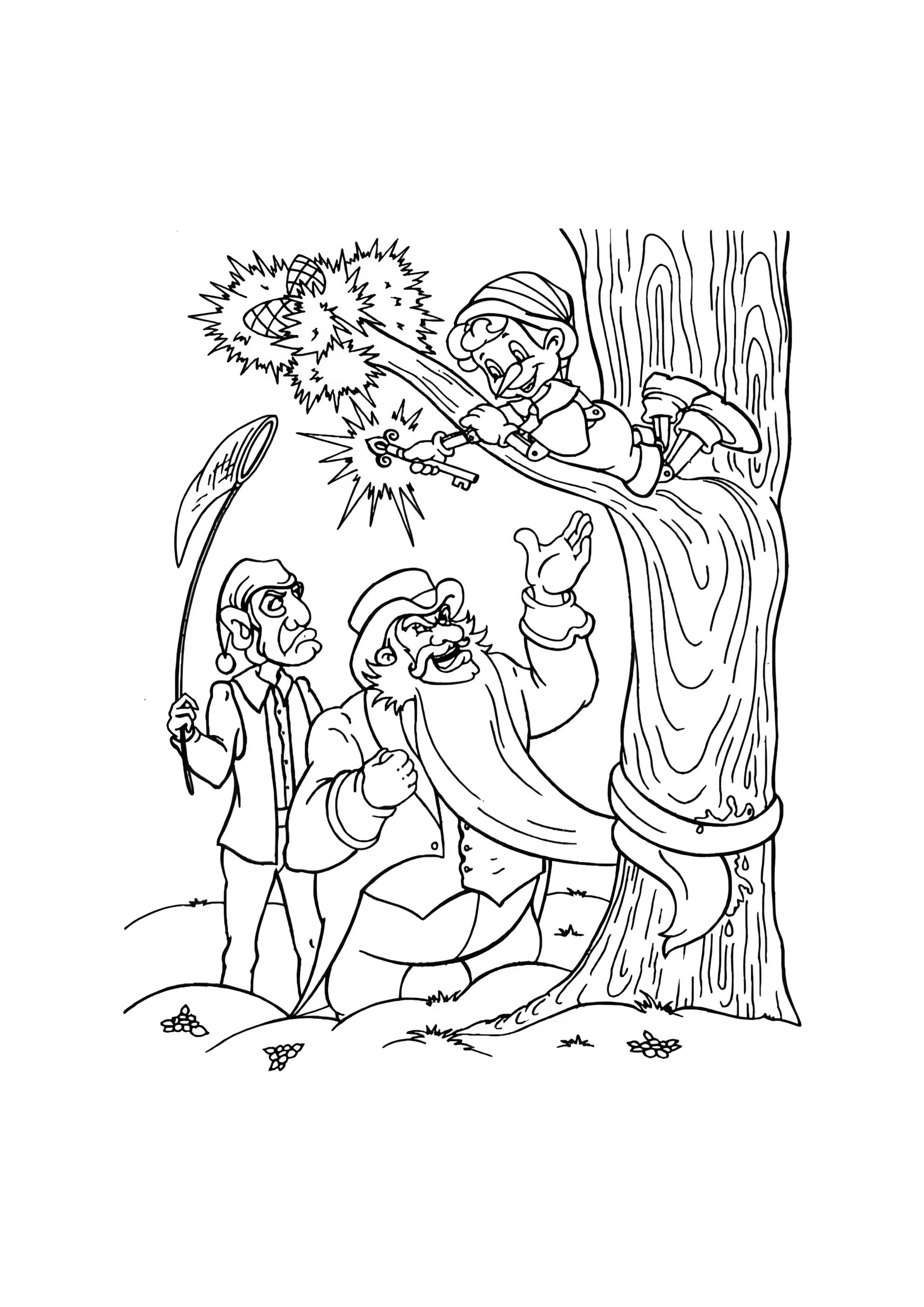 Раскраска Буратино дразнит Карабаса-Барабаса