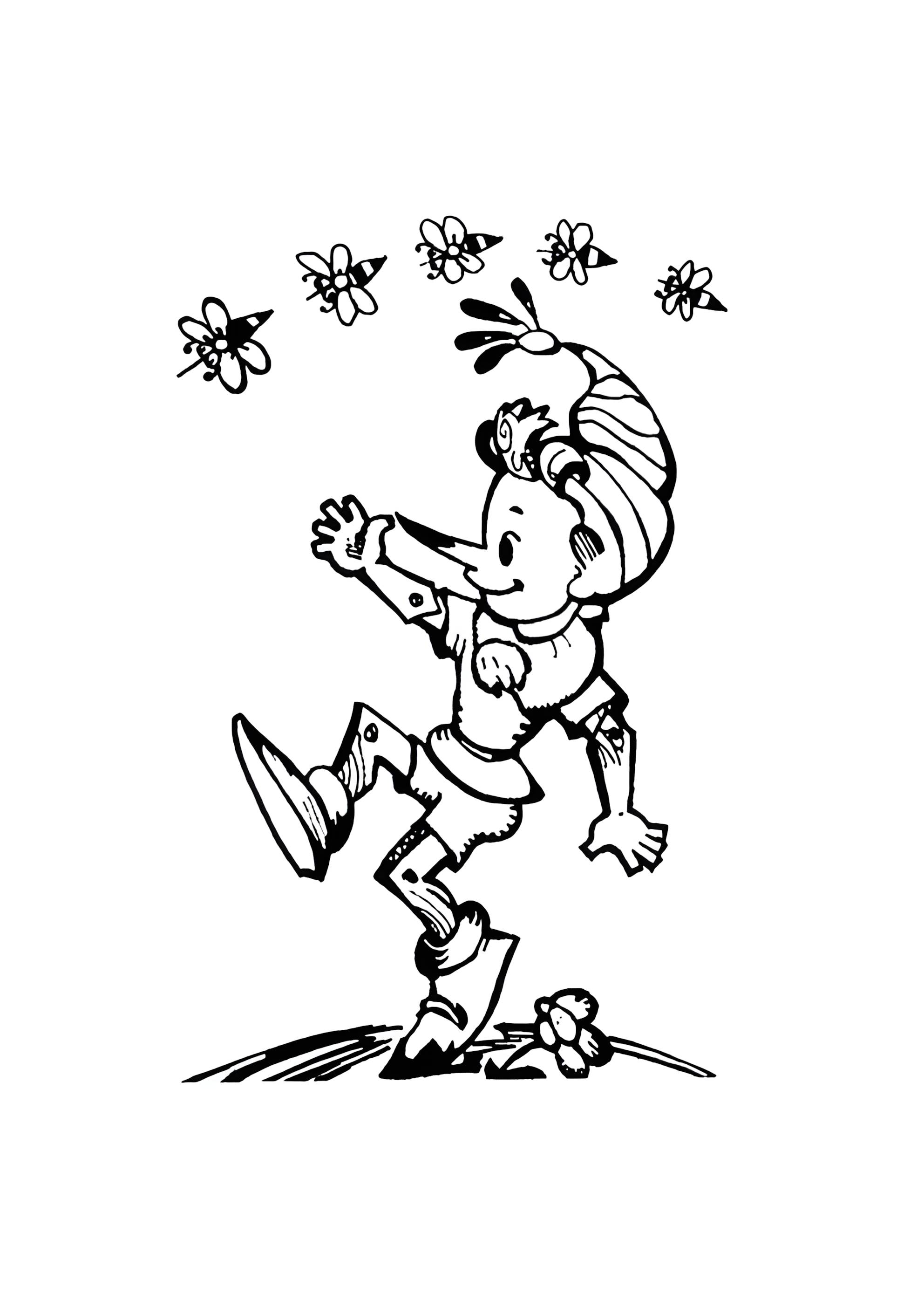 Раскраска Буратино гуляет