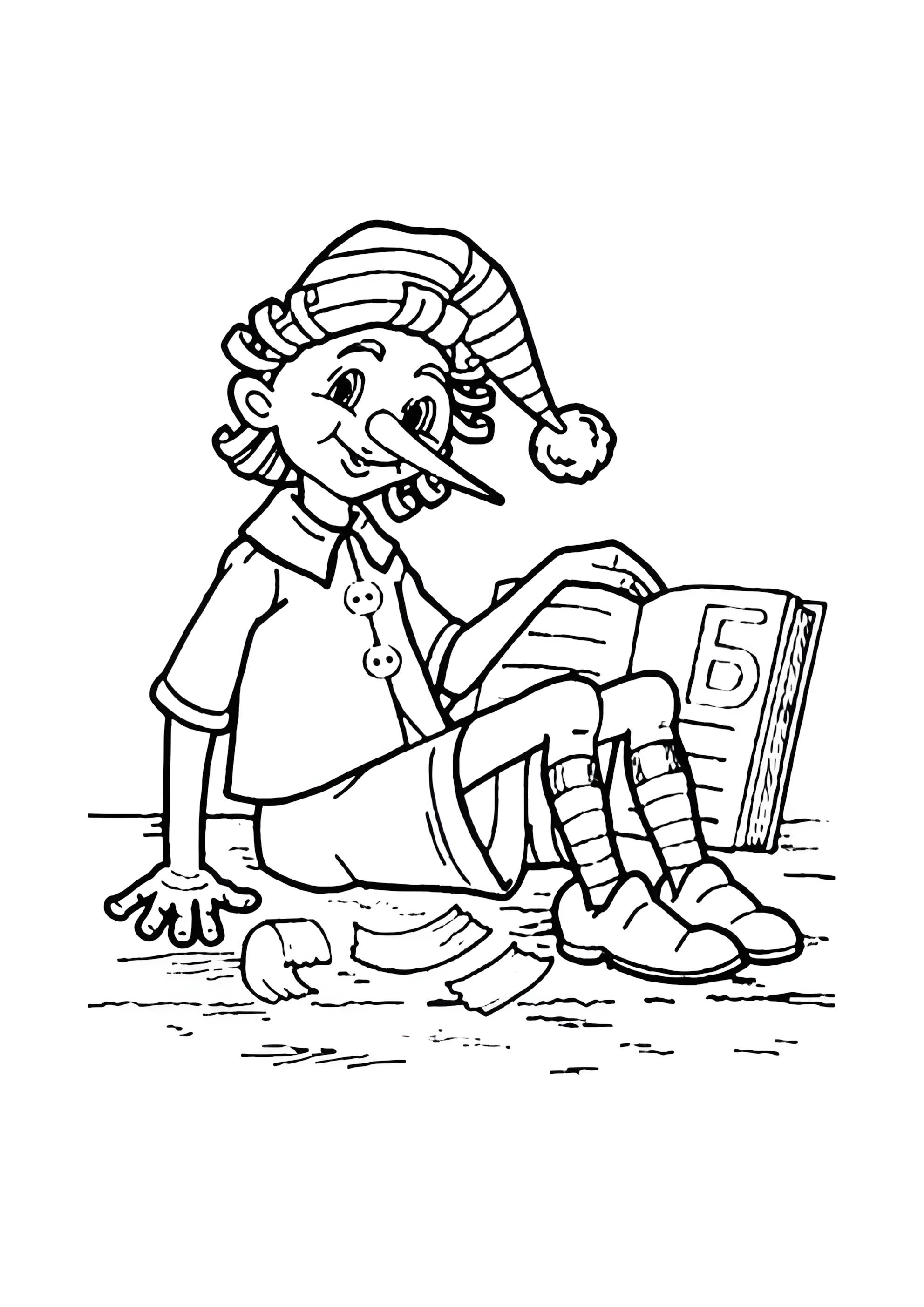 Раскраска Буратино и азбука