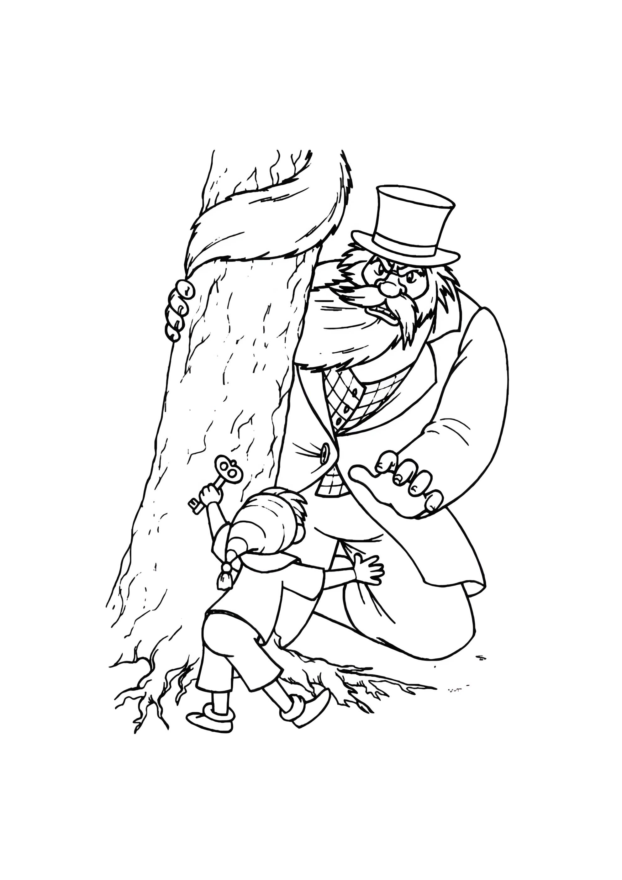 Раскраска Буратино обману Карабаса-Барабаса