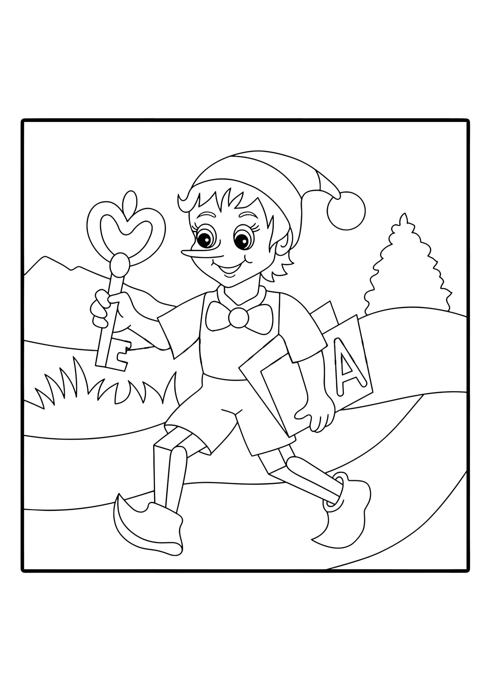 Раскраска Буратино с ключиком