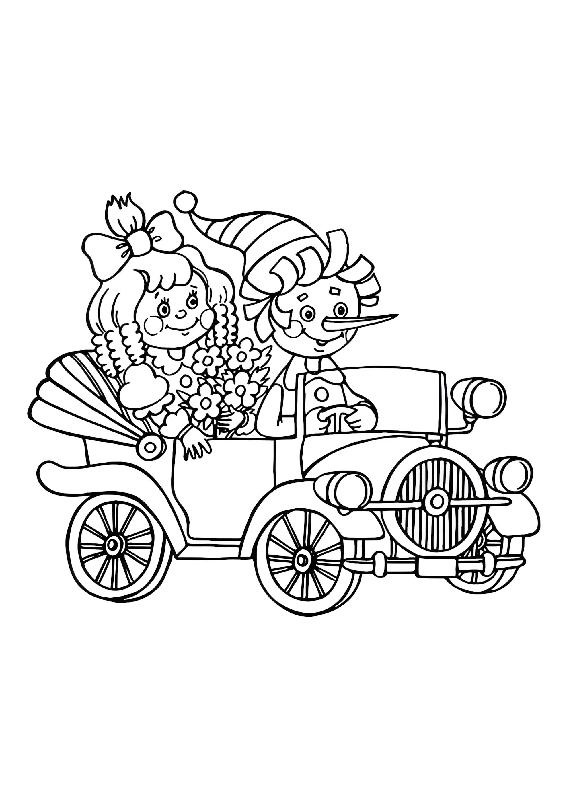 Раскраска Буратино с Мальвиной