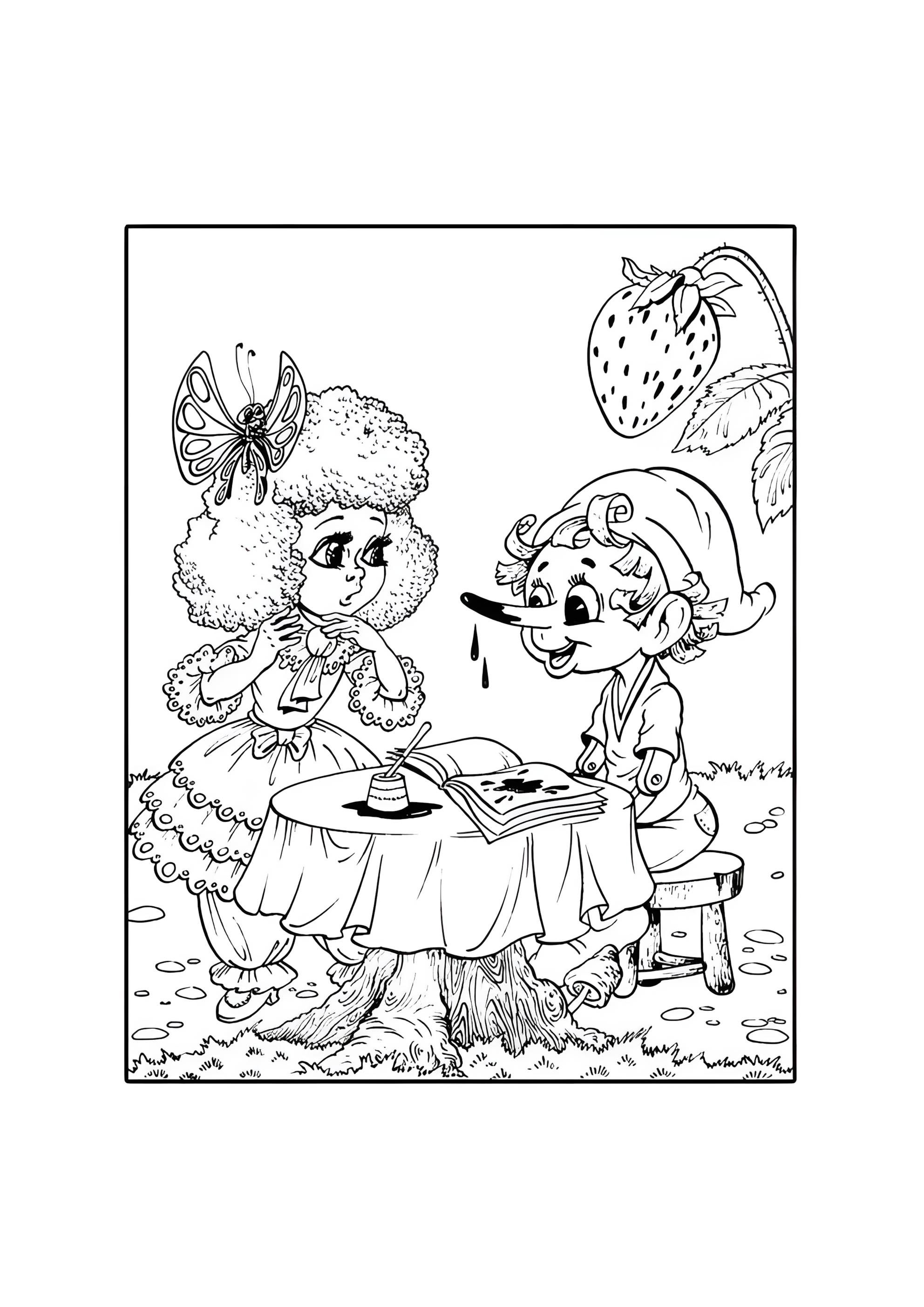 Раскраска Буратино учится у Мальвины