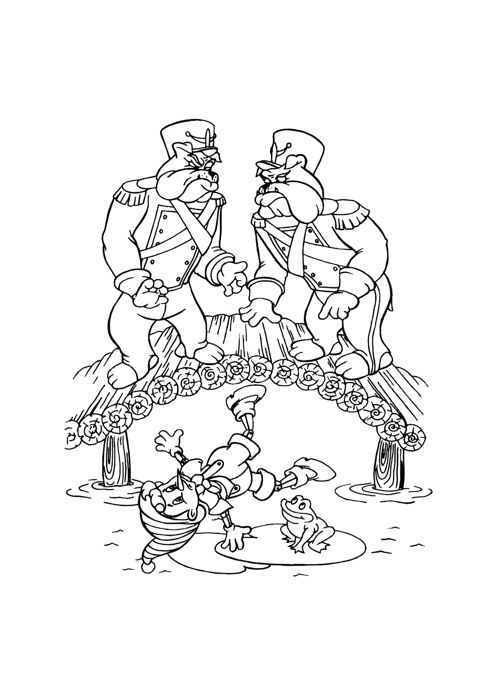 Раскраска Буратино упал