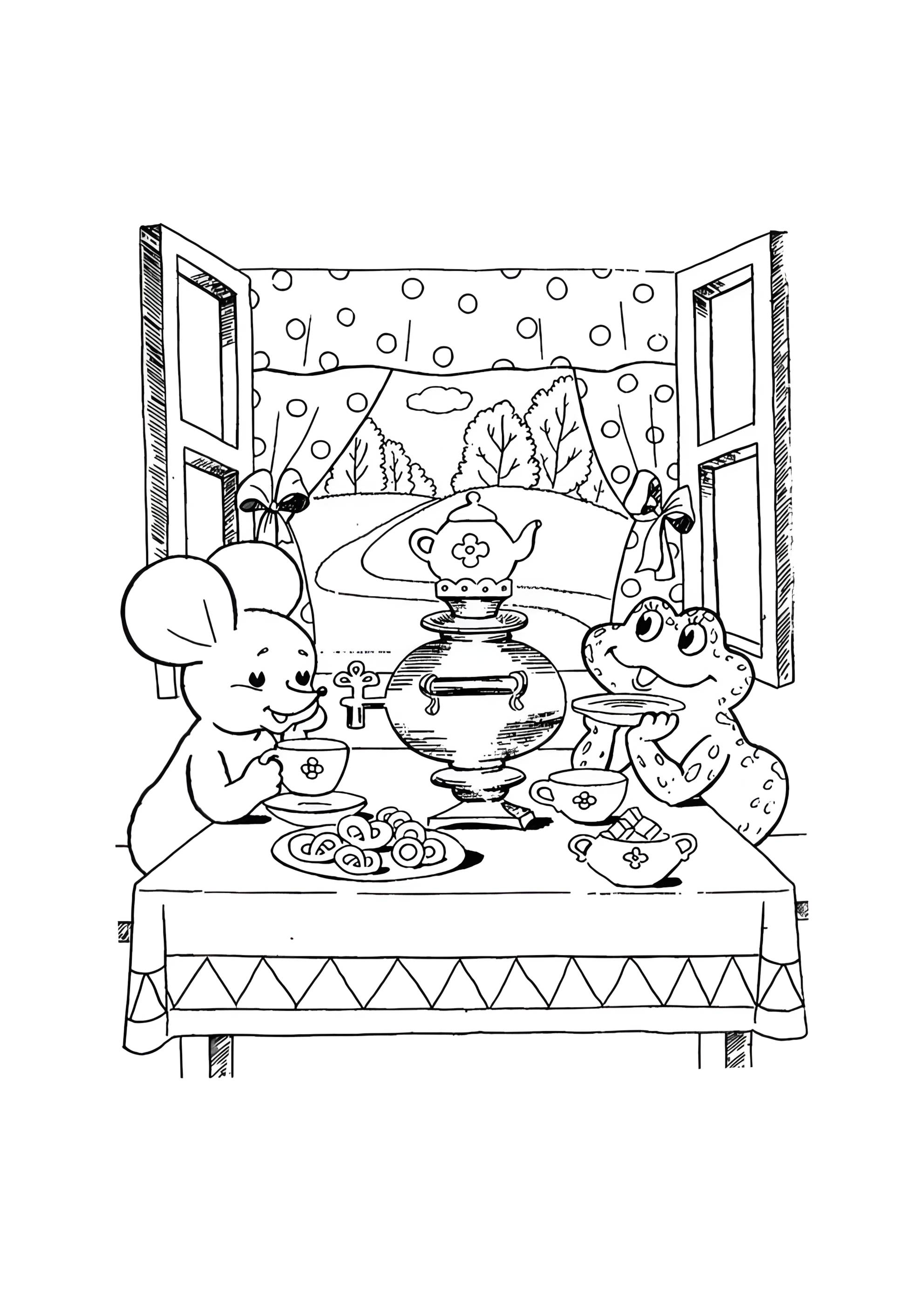 Раскраска Чаепитие в Теремке